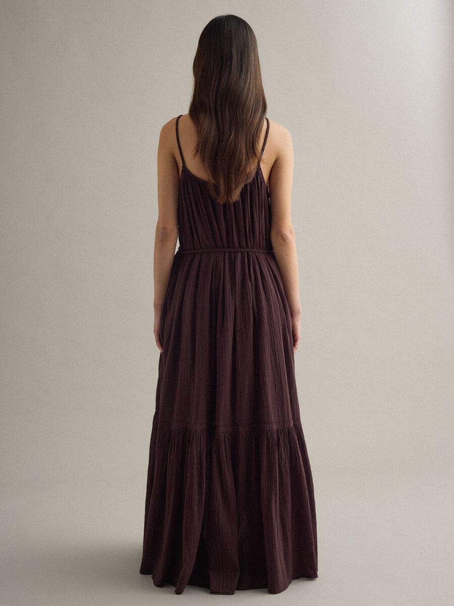 Duga smeđa haljina od čistog pamuka regular fit_3