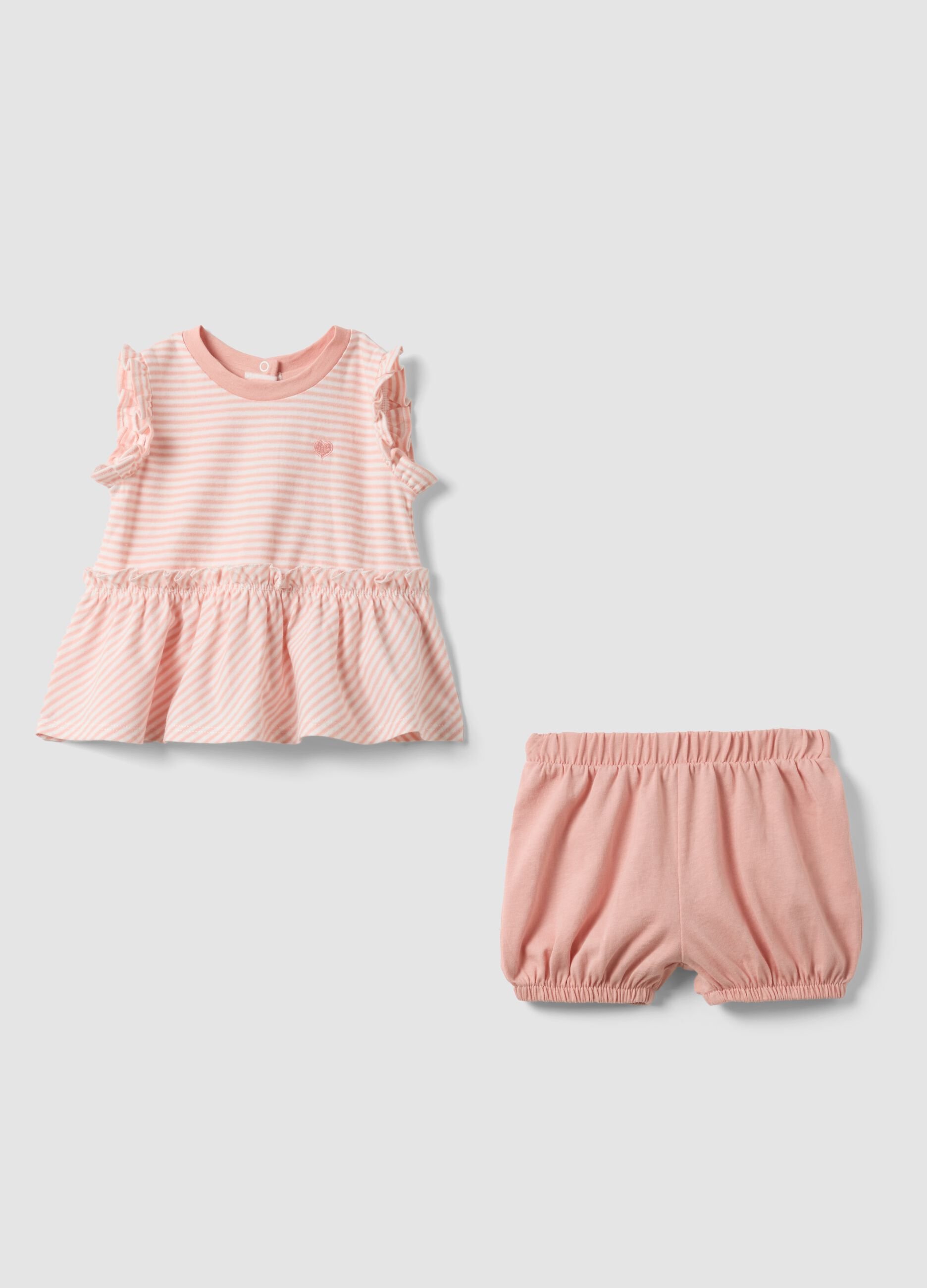 Multicolour pure cotton baby girl set with ruffles