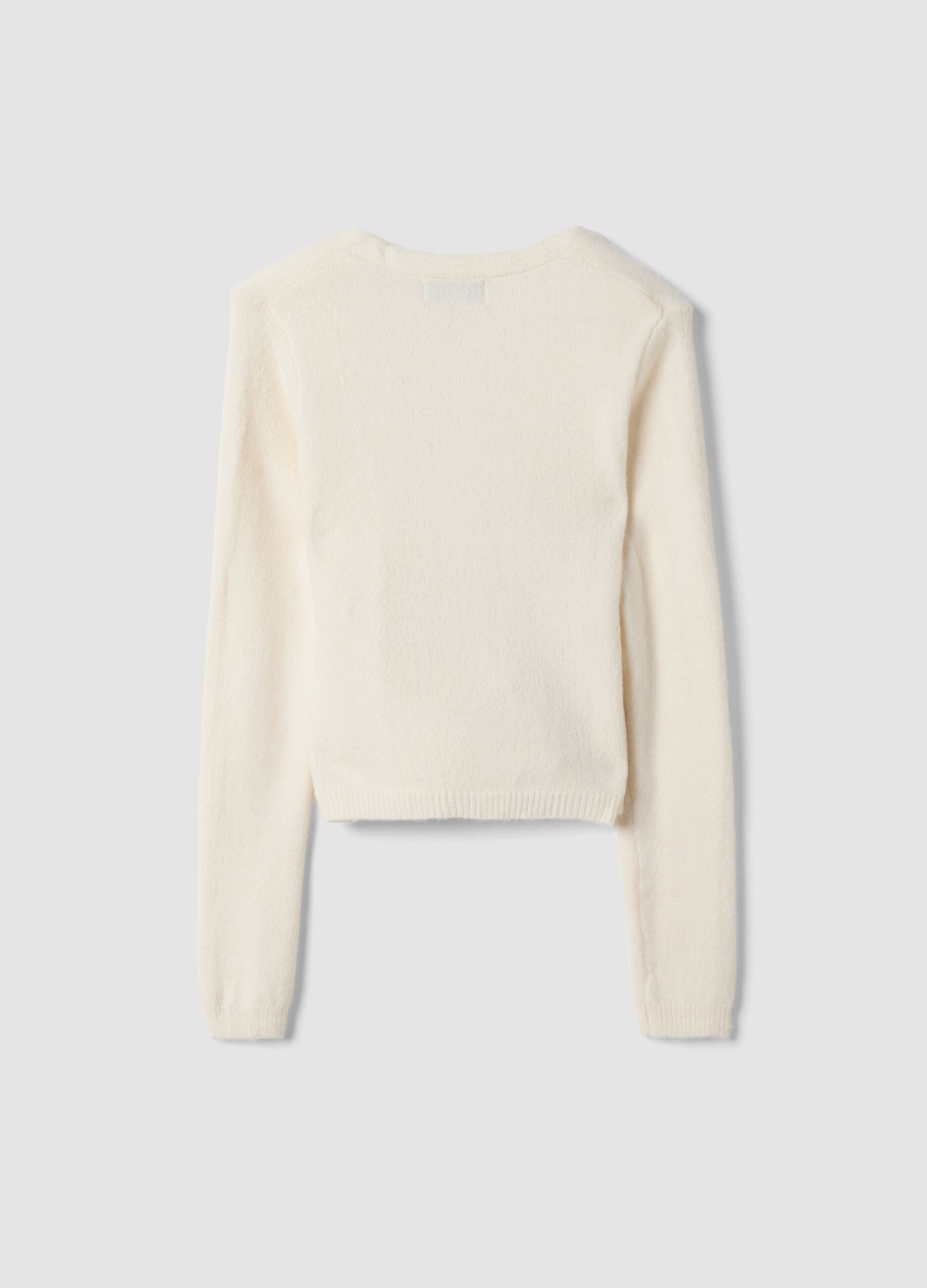 White wrap cardigan with deep V-neck