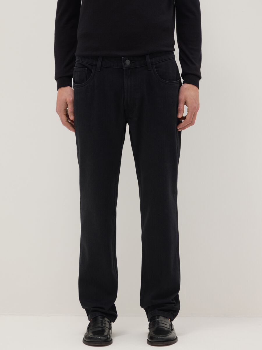 Black cotton blend trousers in regular fit_1