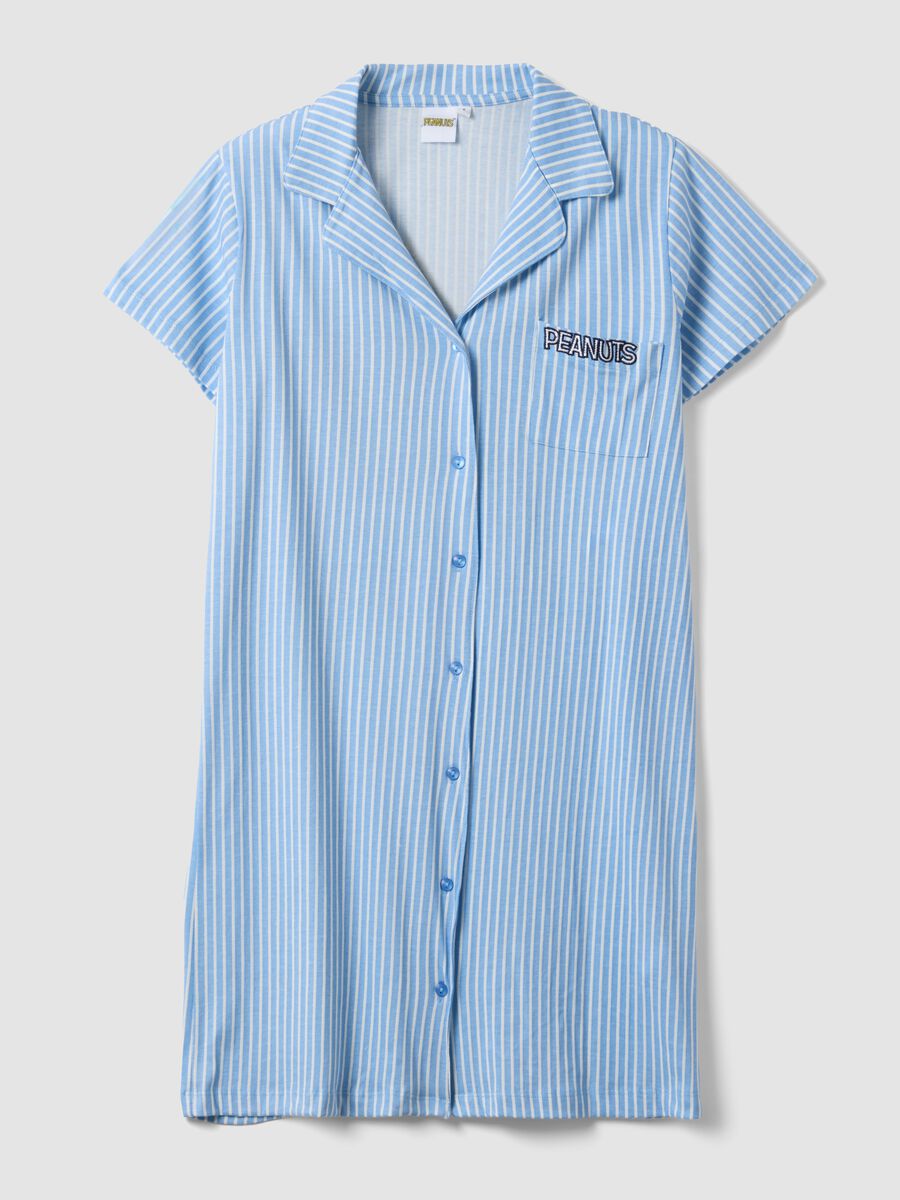 Blue striped pure cotton nightshirt with V-neck_0