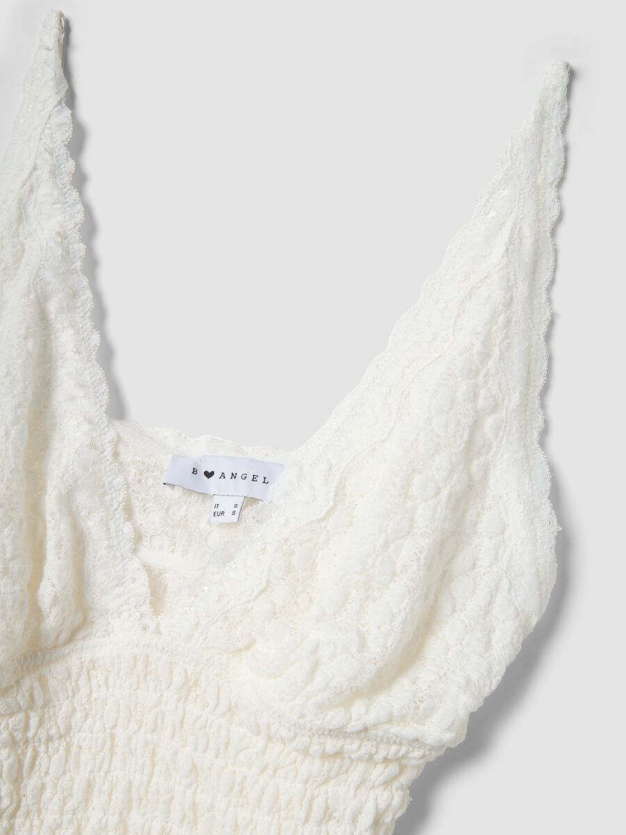 Wei&szlig;es, figurbetontes Tanktop aus Stretch-Baumwolle mit floraler Spitze_5