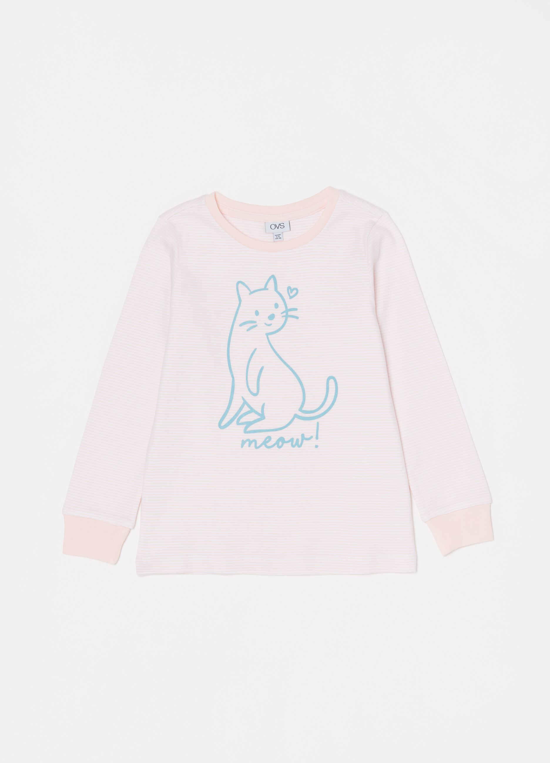 Pijama de algodón 100% de rayas con gatito