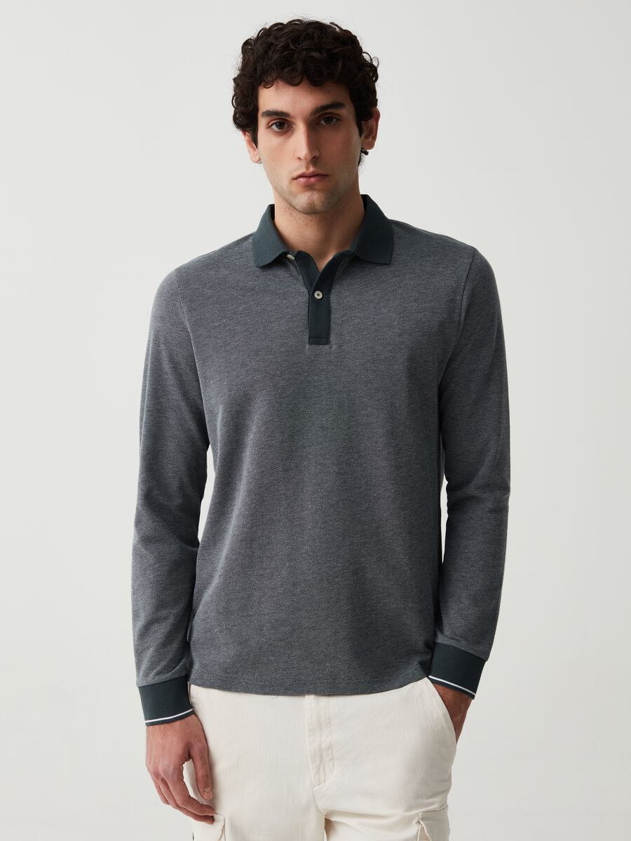 Long-sleeved polo shirt with jacquard weave_0