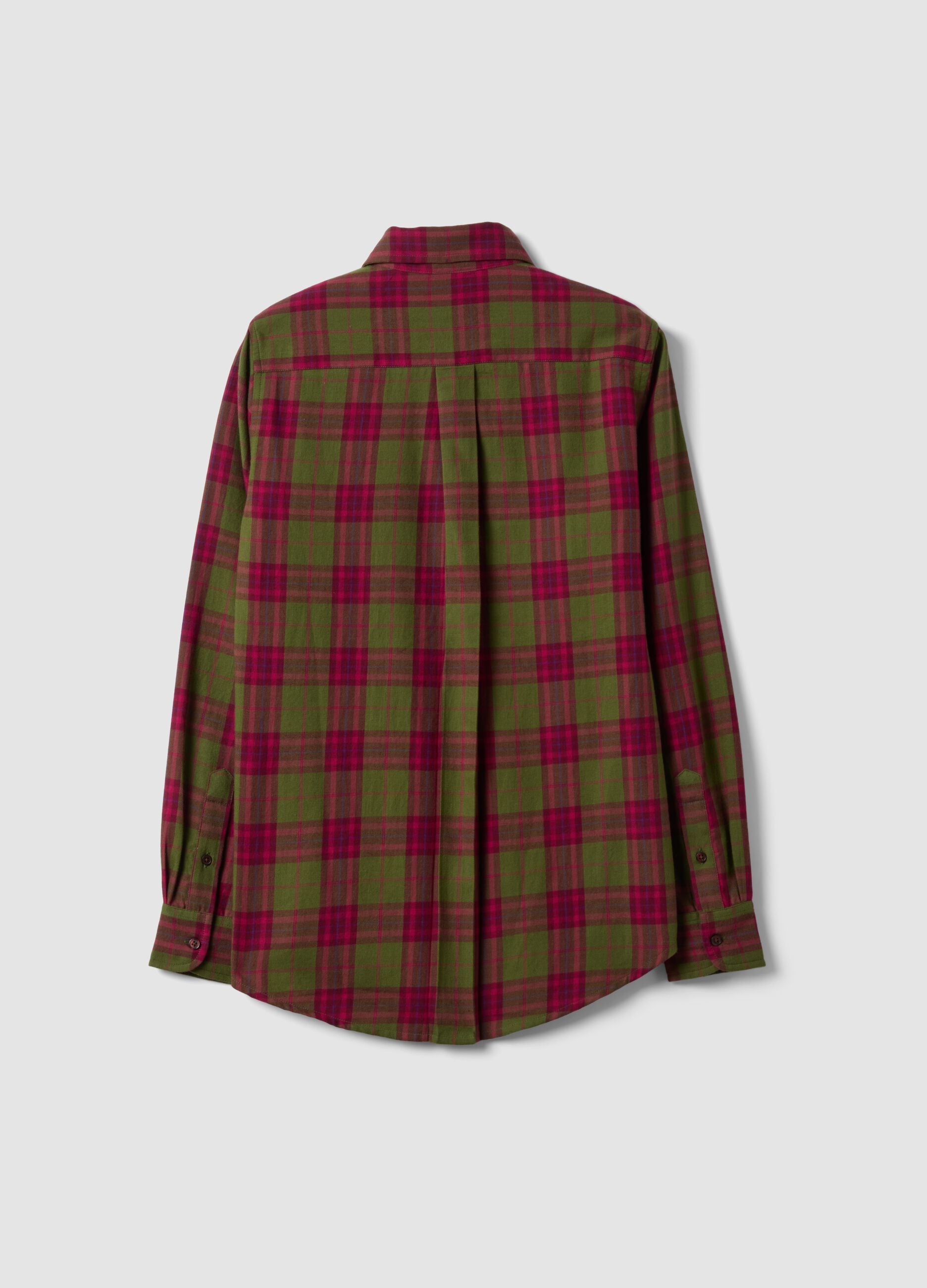Camicia verde a quadri in flanella di puro cotone regular fit