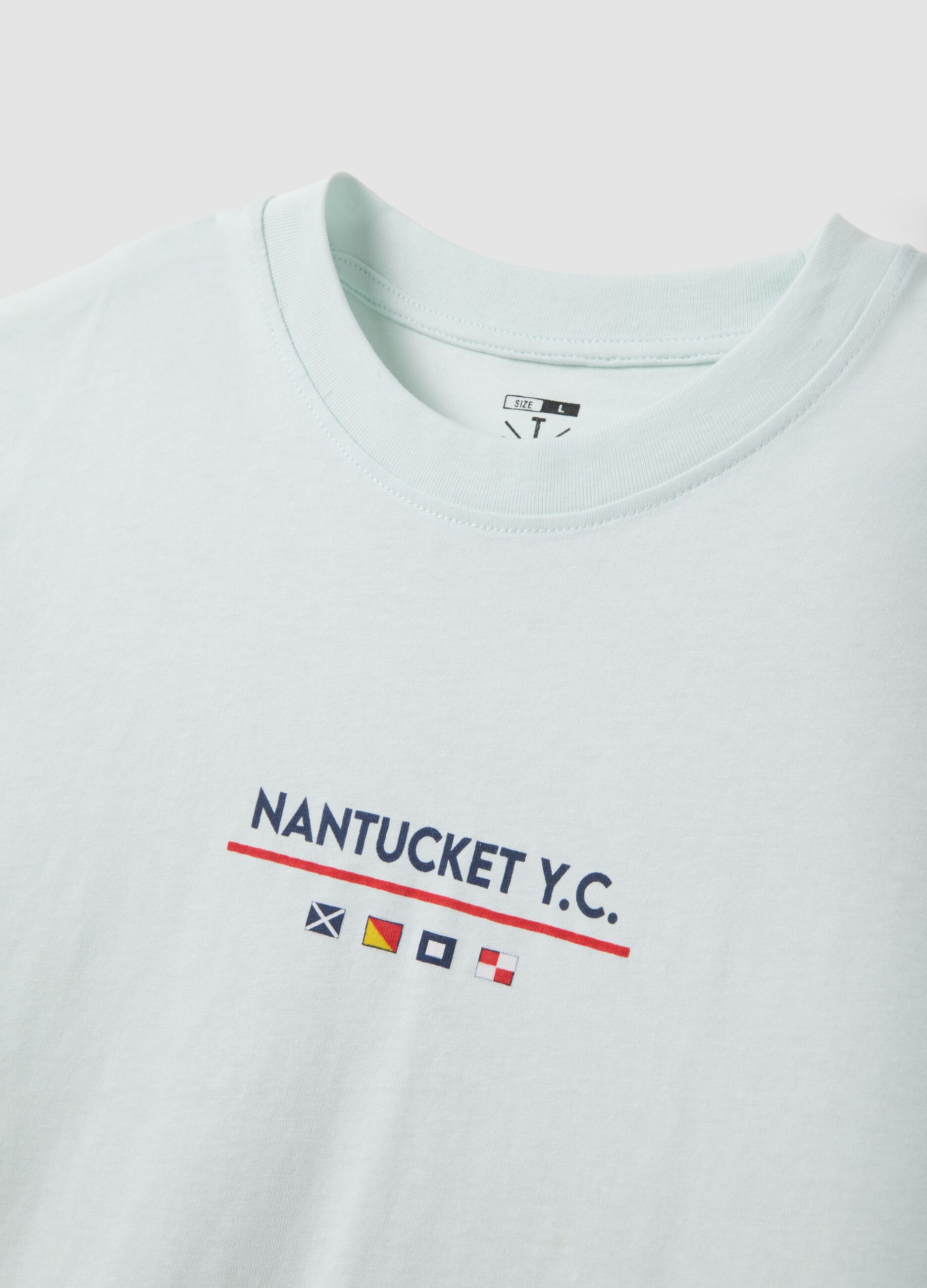 Light blue pure cotton T-shirt with front print