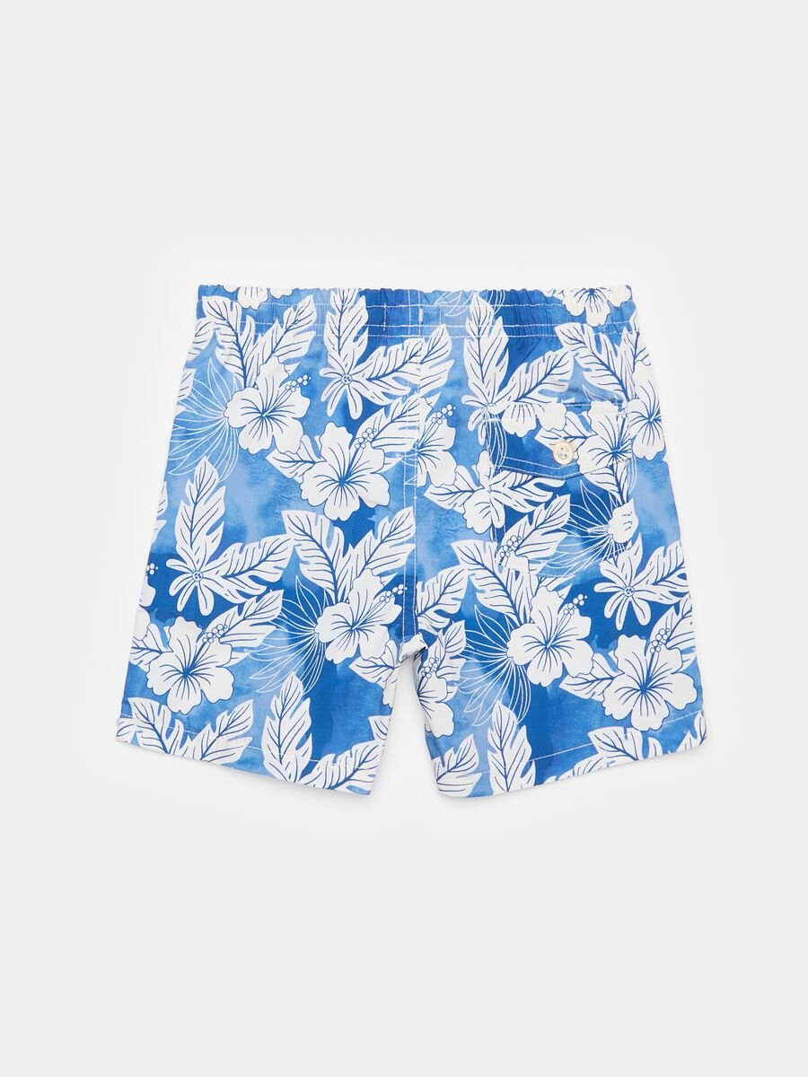 Swimming trunks with drawstring and tropical print_1