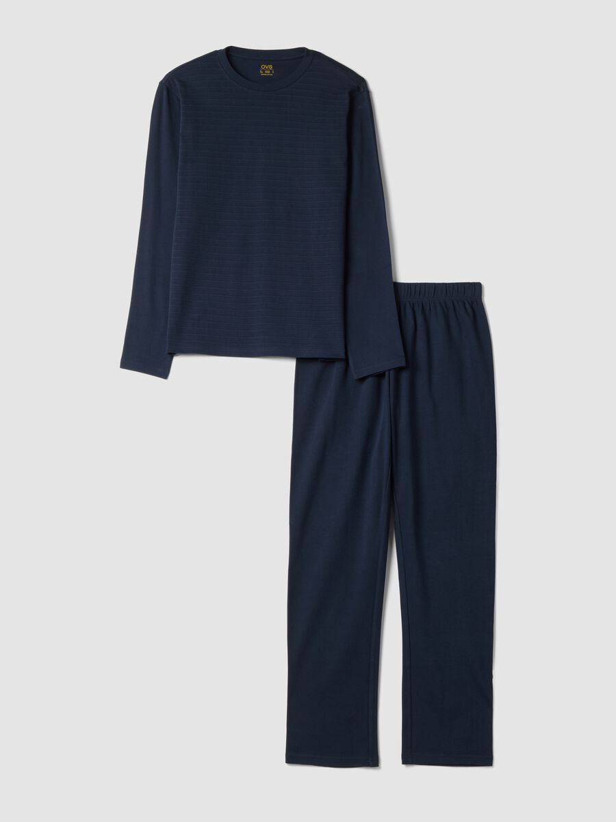 Navy blue organic cotton crew-neck pyjamas, regular fit_0