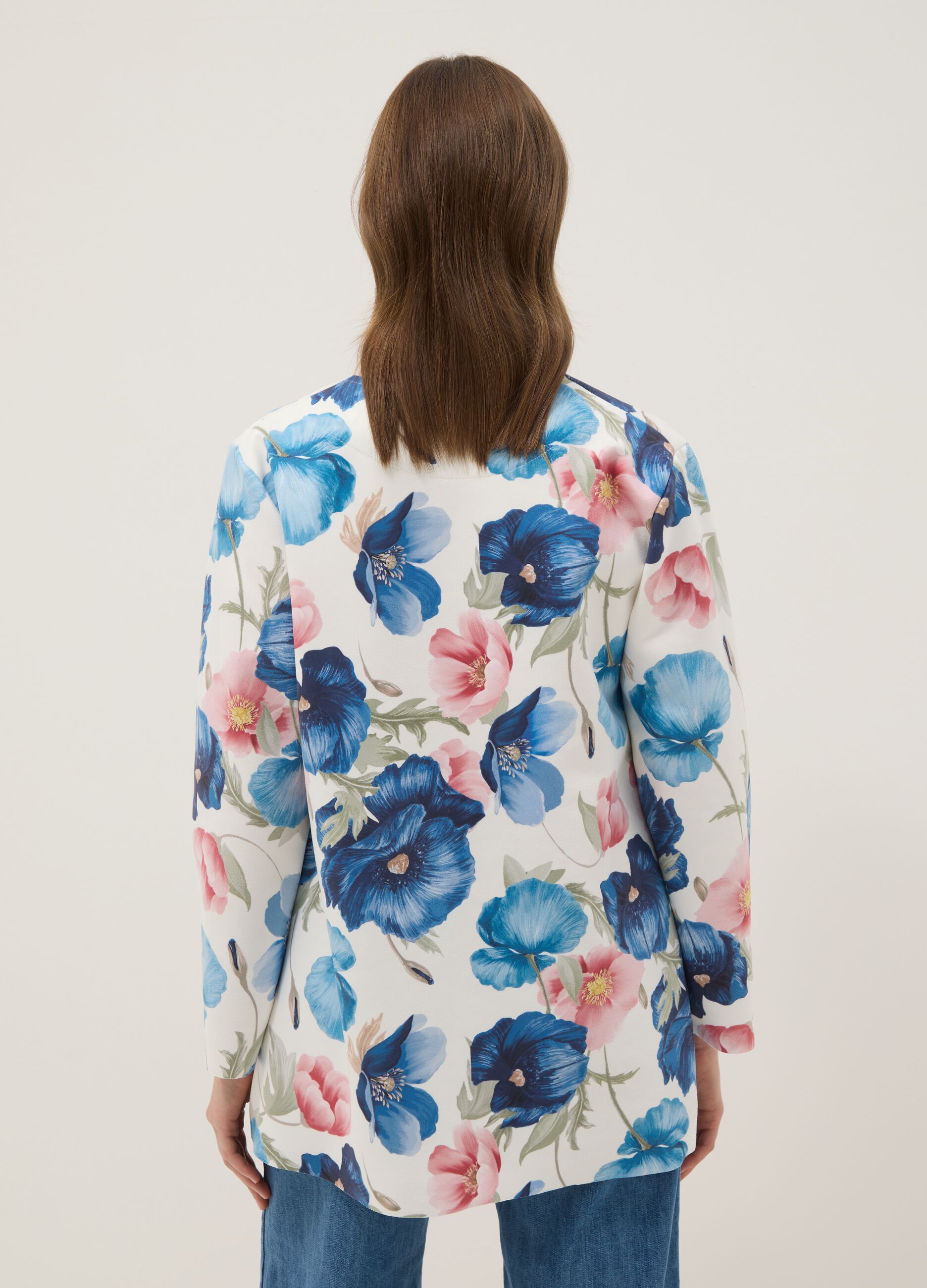 Multicolour collarless floral blazer, regular fit