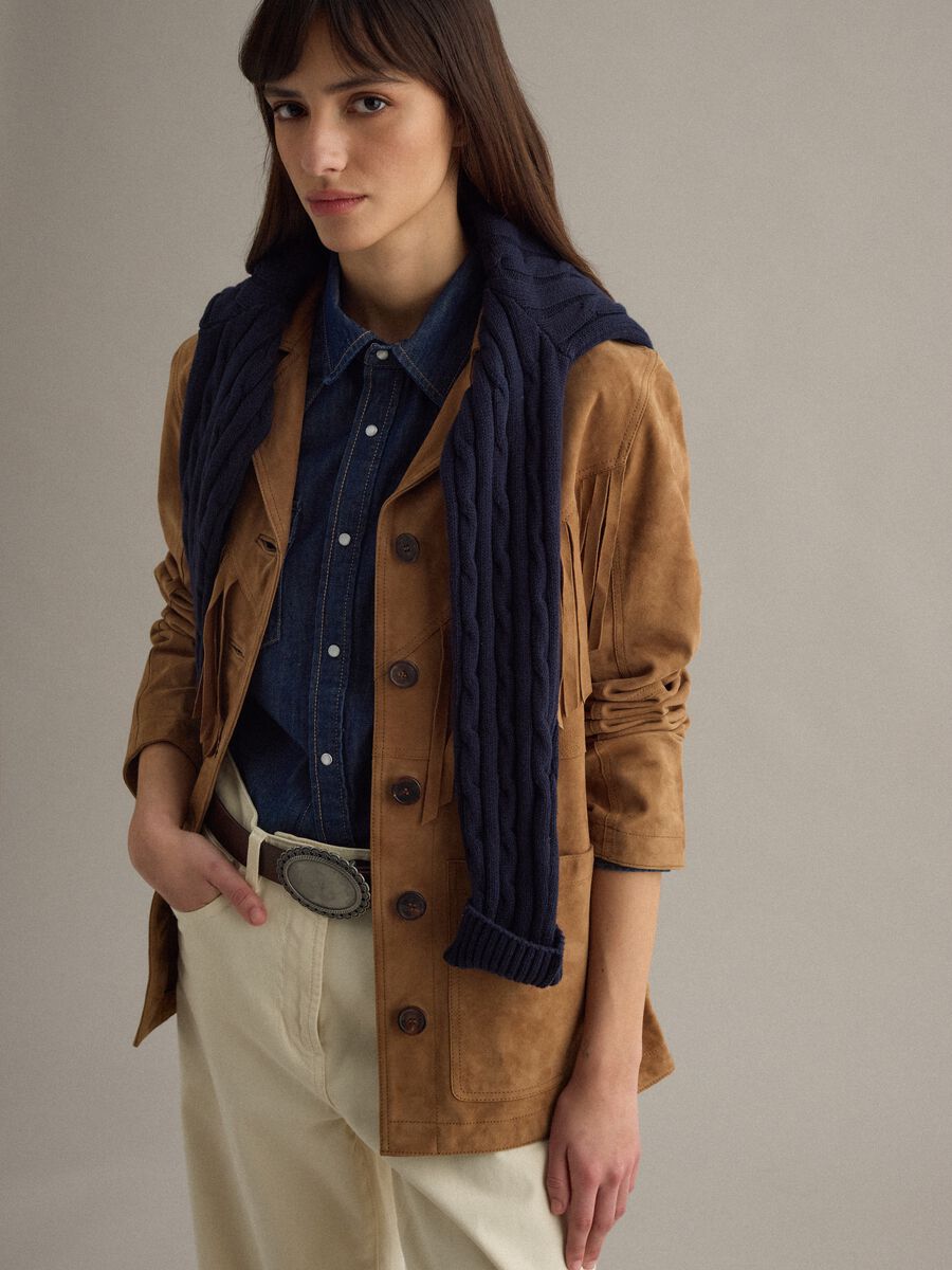 Brown genuine leather jacket regular fit with fringes_3