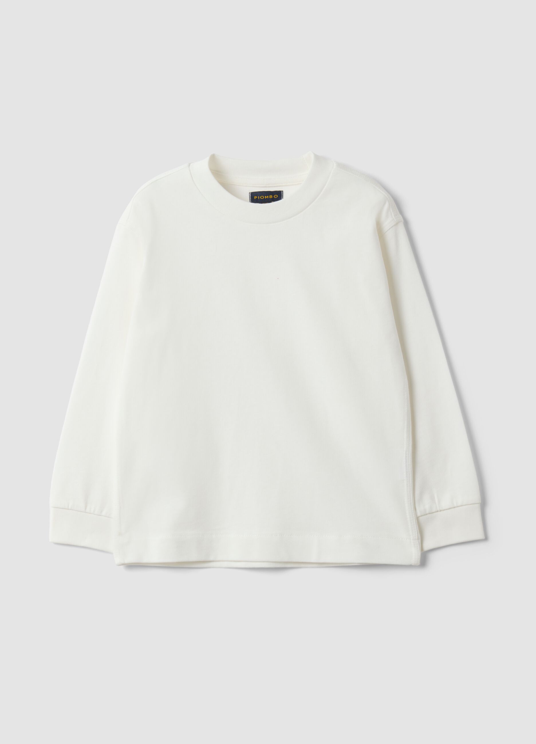 Wei&szlig;es Langarm-T-Shirt aus reiner Baumwolle mit Rundhals f&uuml;r Jungen