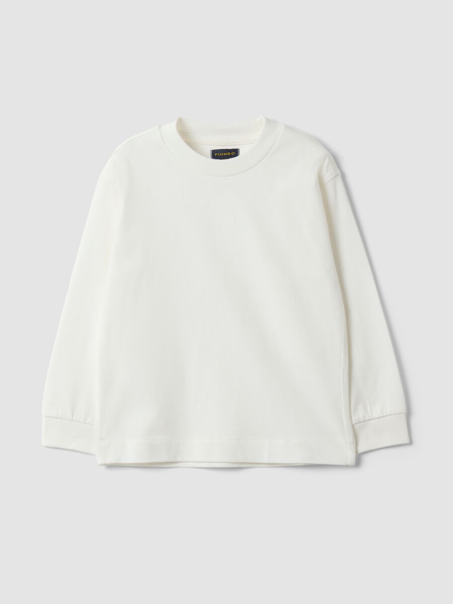 White pure cotton long-sleeve crew-neck T-shirt for boys_0