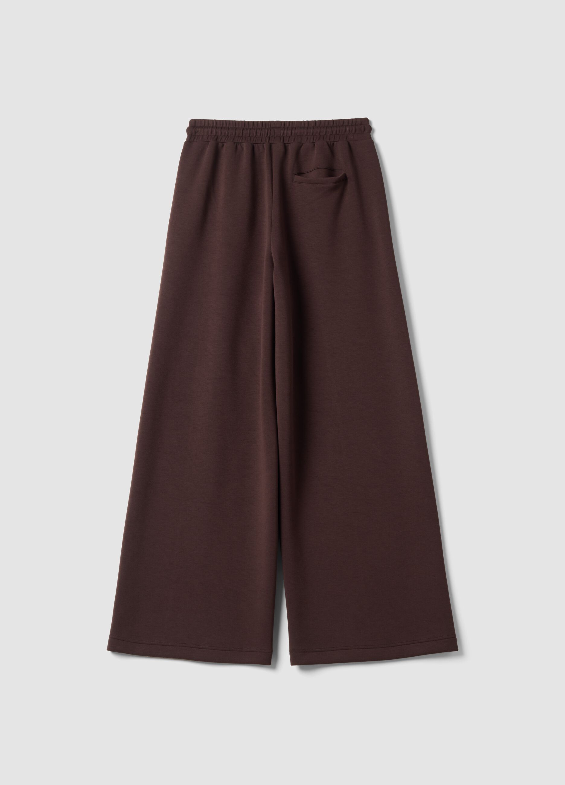 Pantaloni marroni wide leg in modal elasticizzato con coulisse