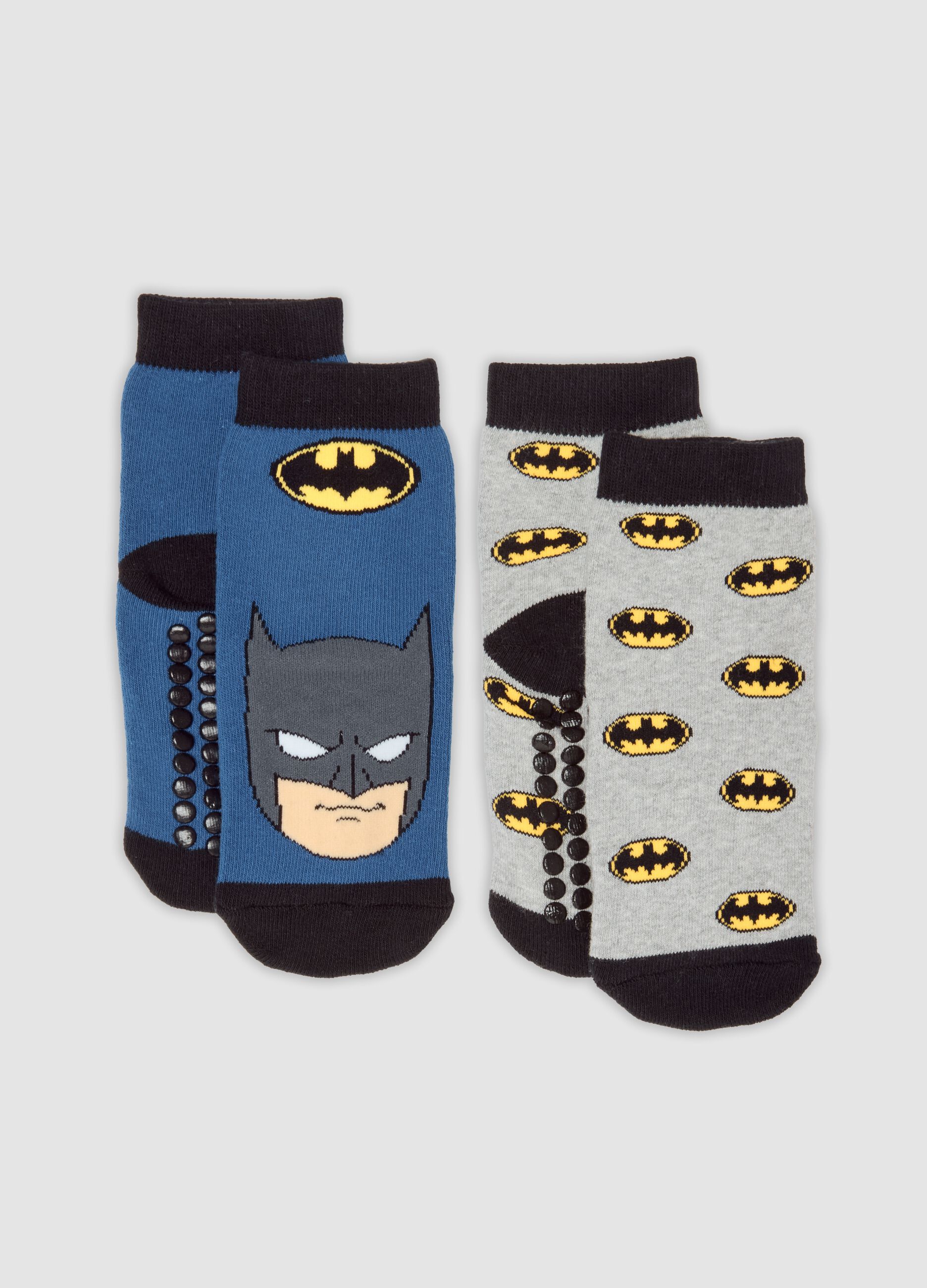 Bipack calze antiscivolo in cotone organico elasticizzato con stampa Batman