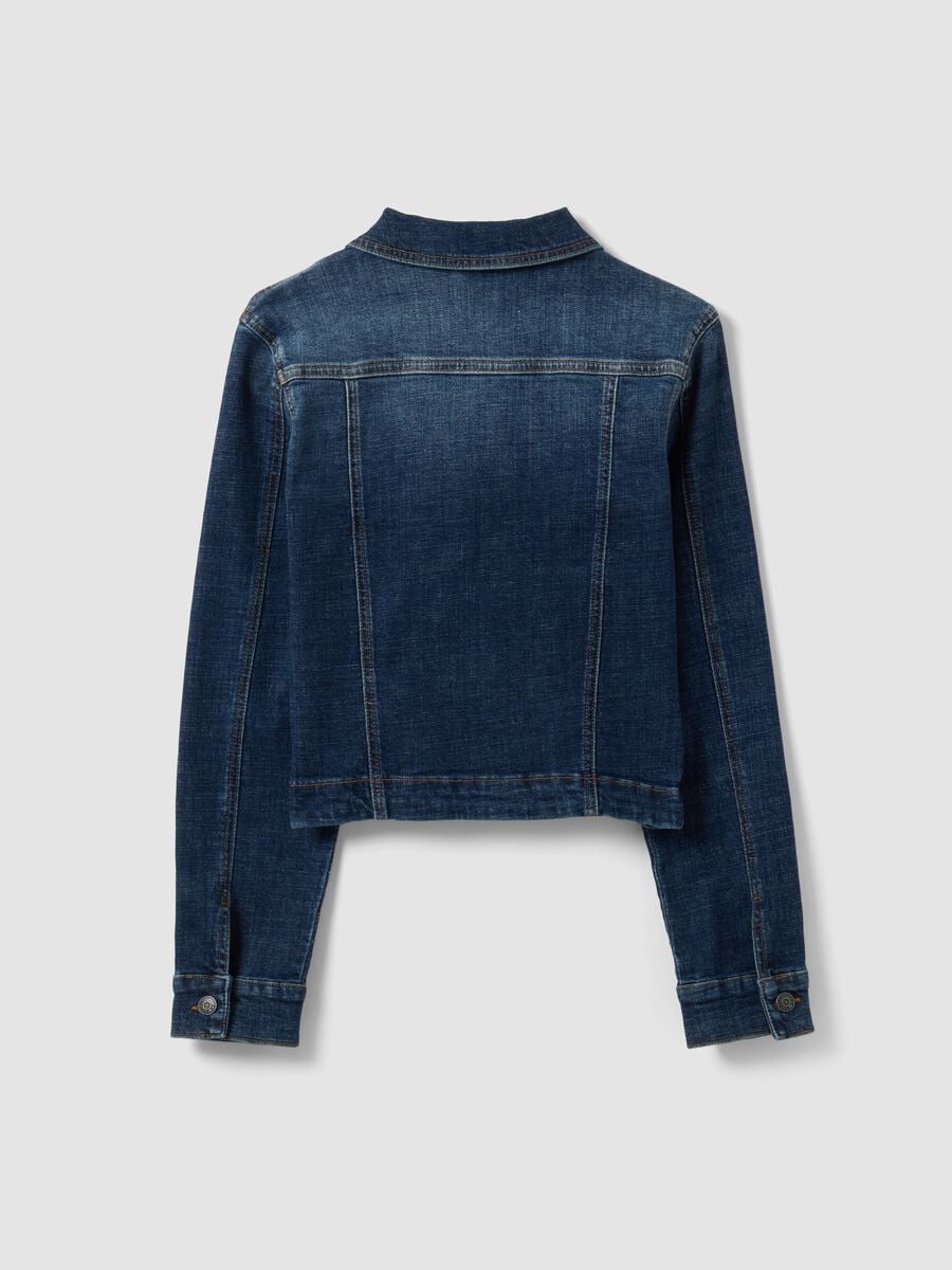 Blue slim-fit stretch cotton denim jacket with zip_6
