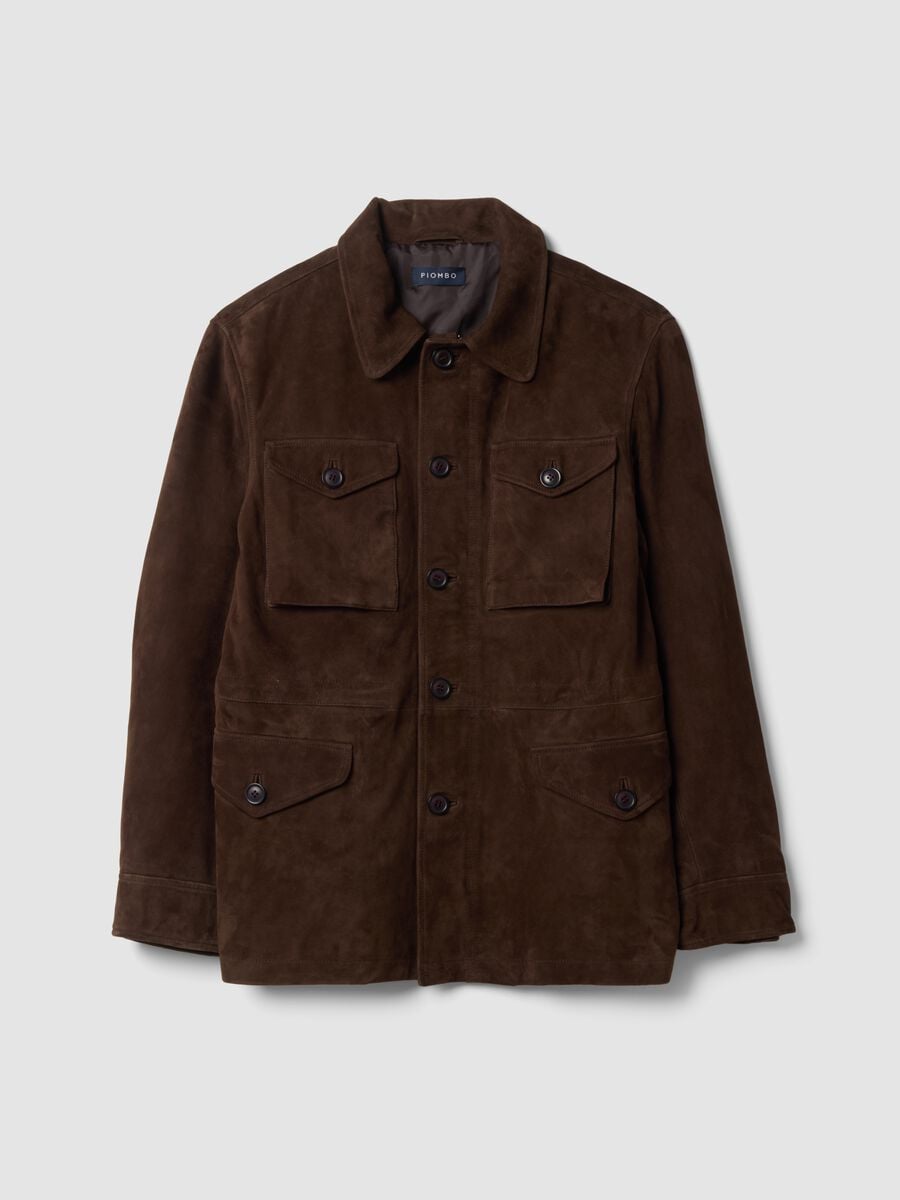 Brown padded genuine leather jacket_0