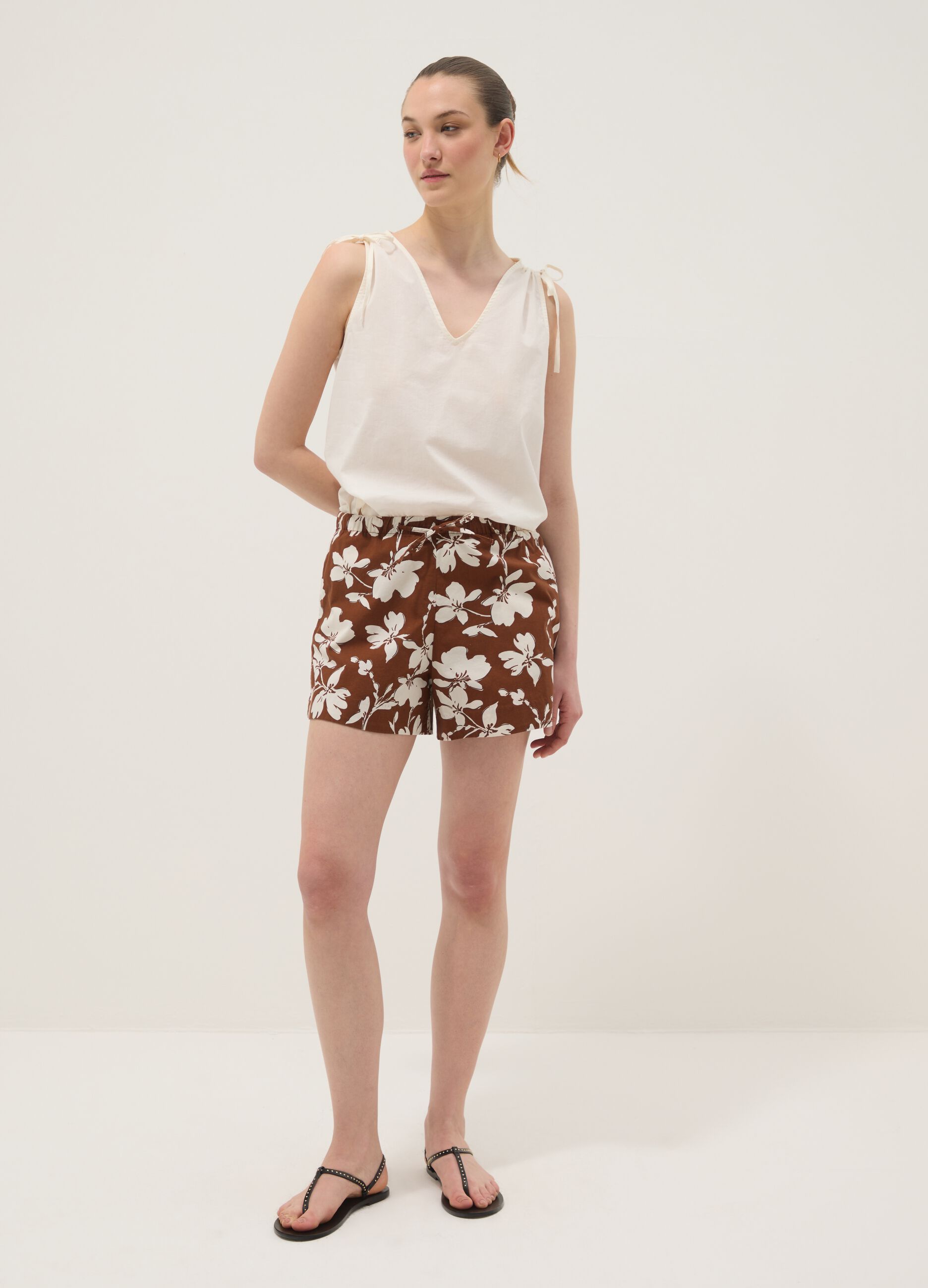 White pure cotton V-neck blouse