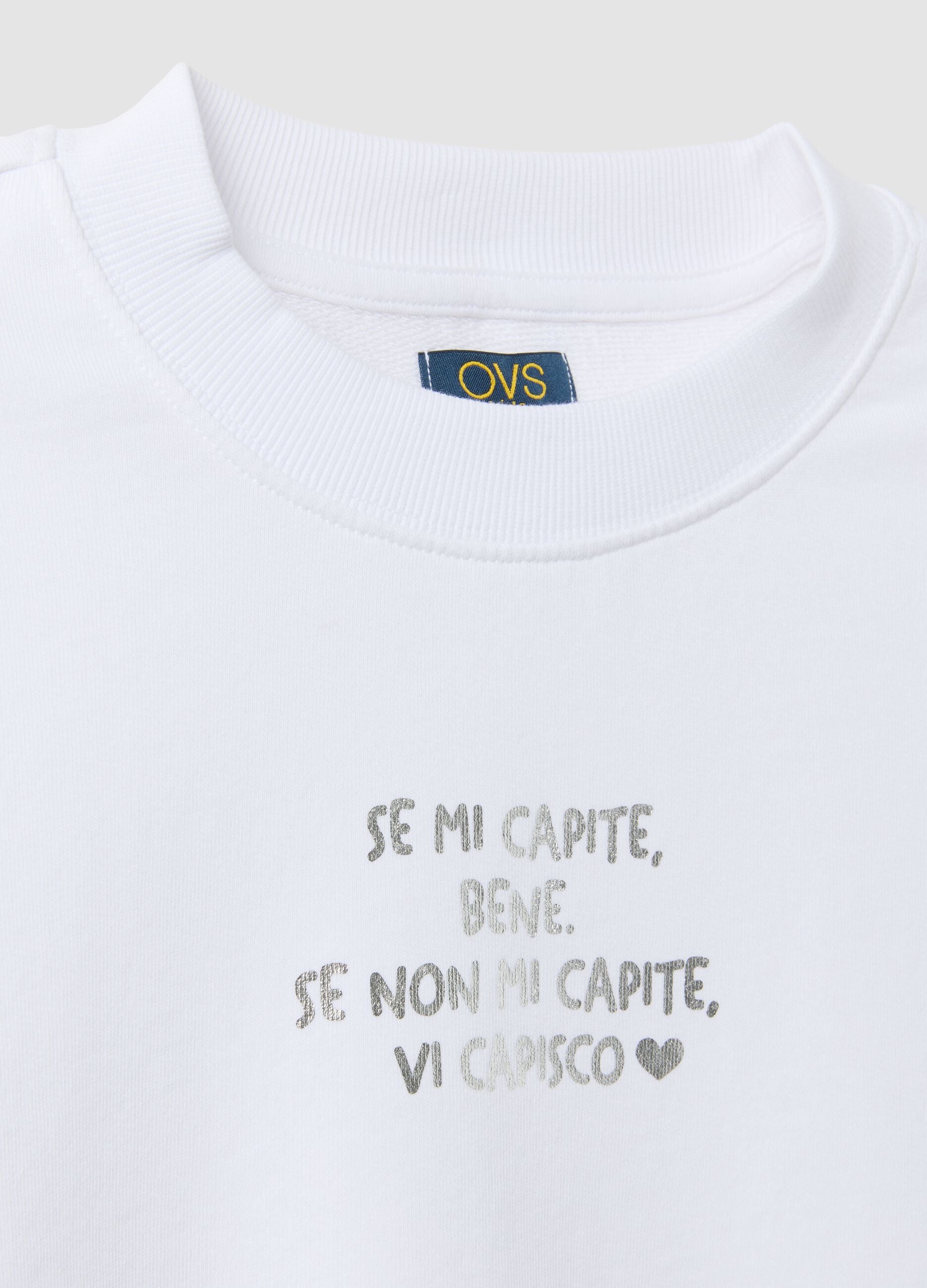 White organic cotton sweatshirt with front print for girls