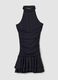 Schwarzes Stretchkleid mit Stehkragen und Volantabschluss_5