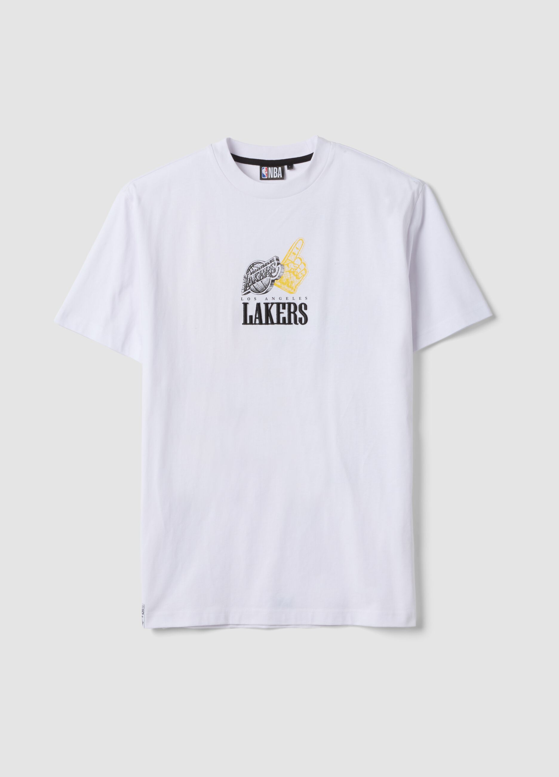 White pure cotton T-shirt with Los Angeles Lakers logo