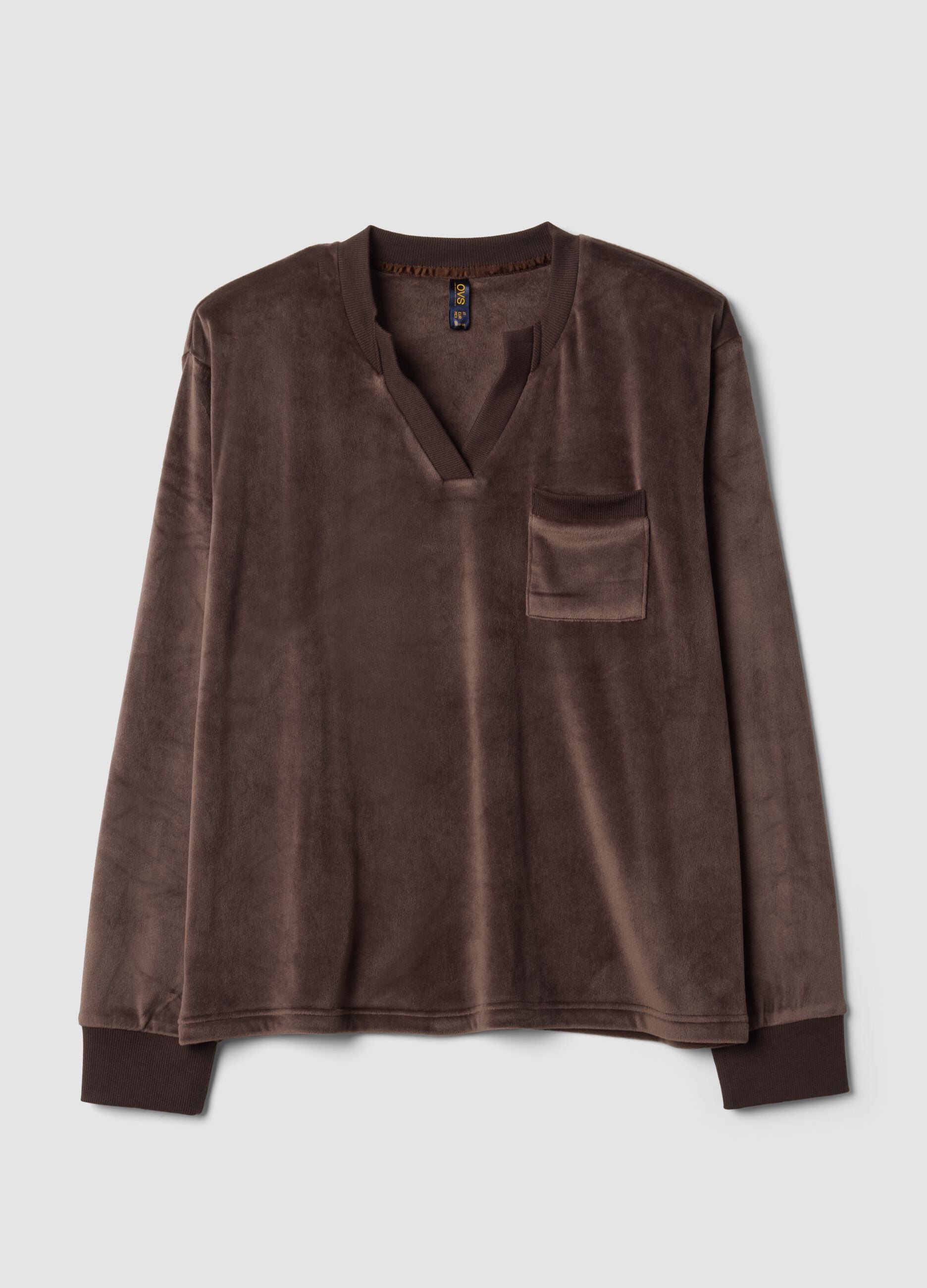 Brown stretch V-neck pyjama top