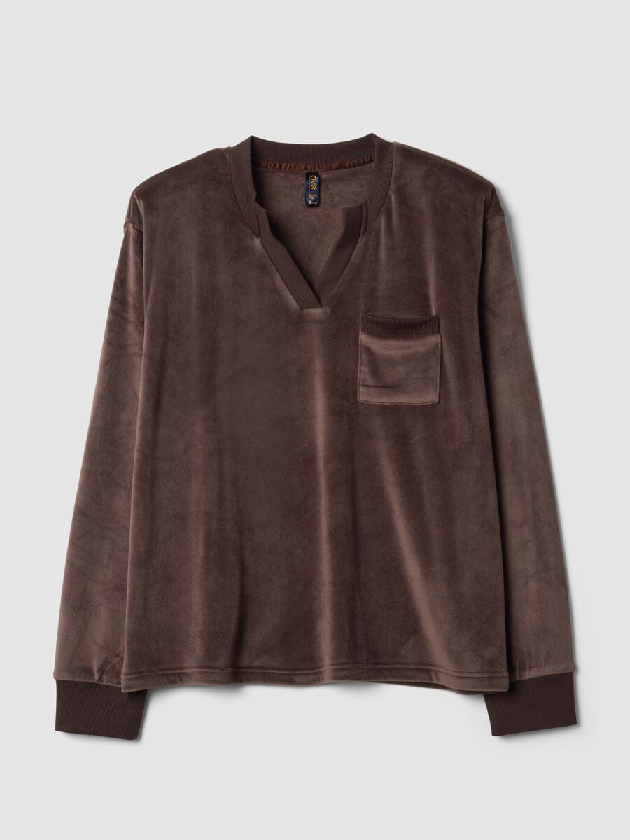Brown stretch V-neck pyjama top_0