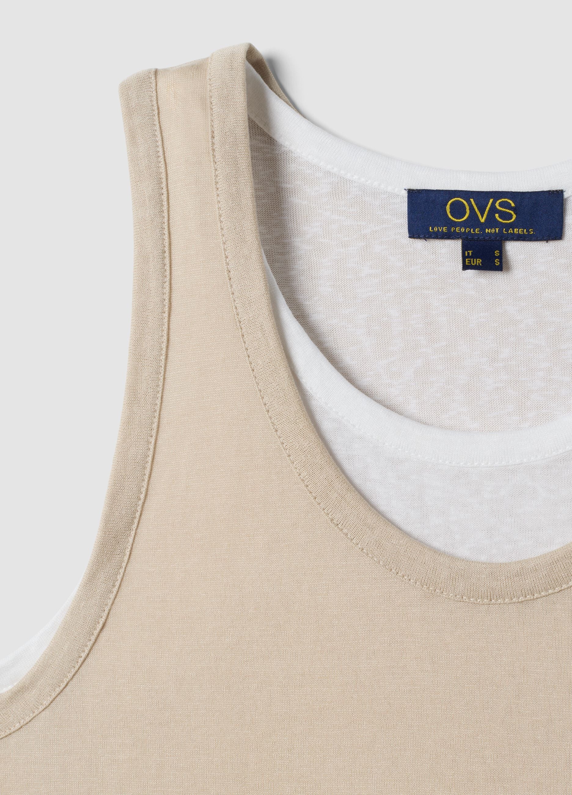 Beige regular-fit viscose-blend tank top