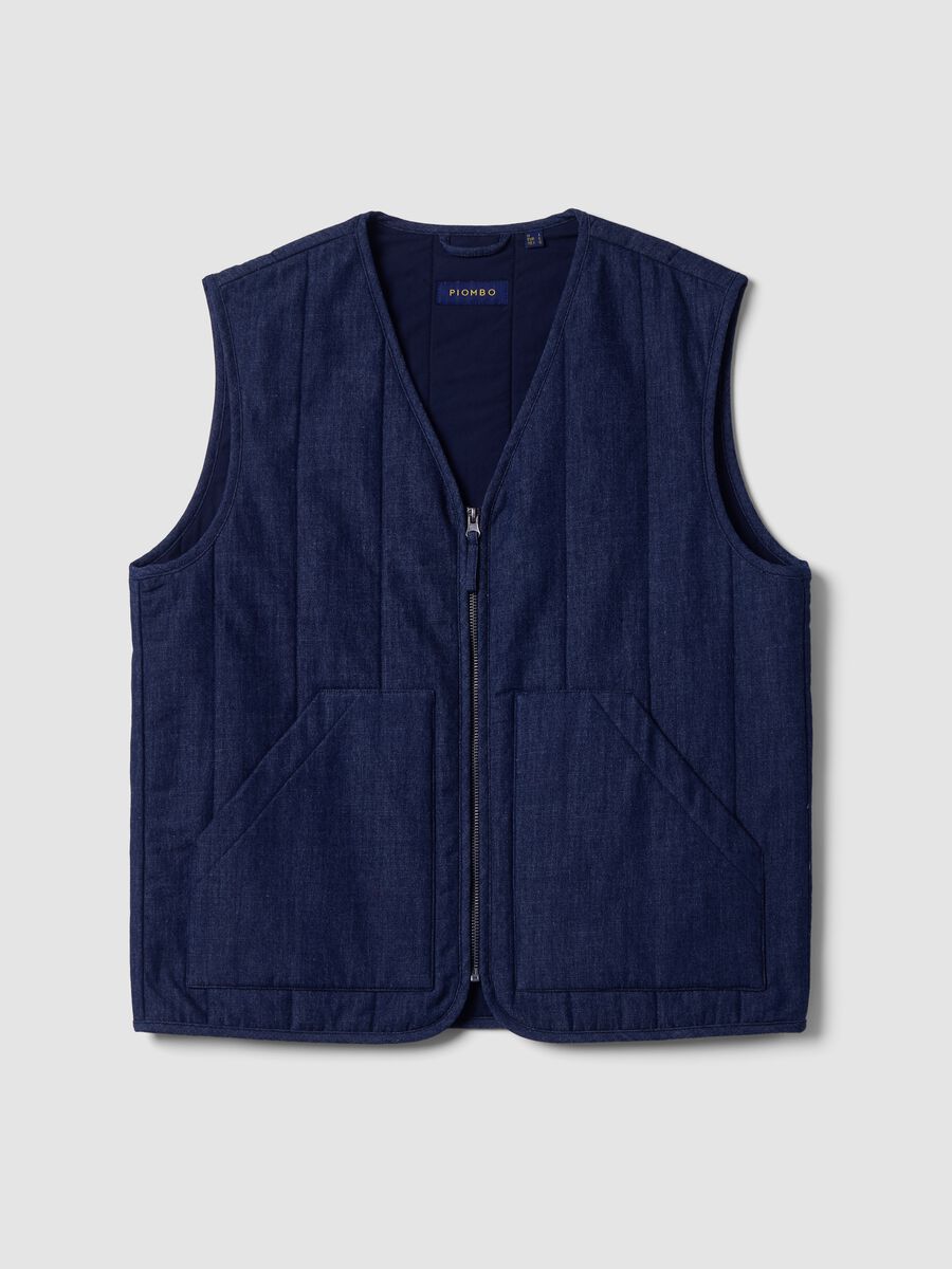 Blue gilet in a cotton, lyocell and viscose blend_0