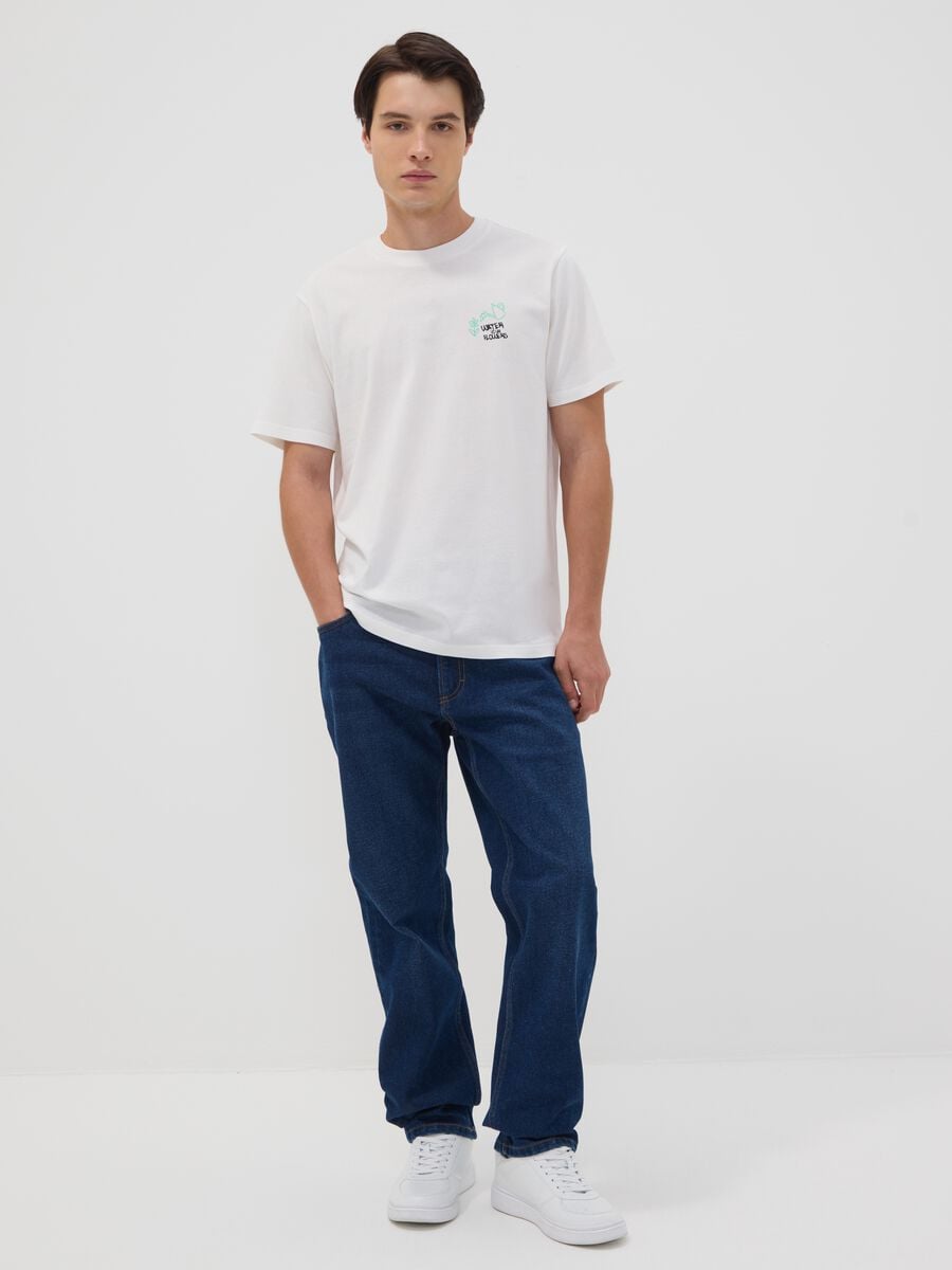 White pure cotton jersey T-shirt with "Water your Flowers" print, regular fit_2