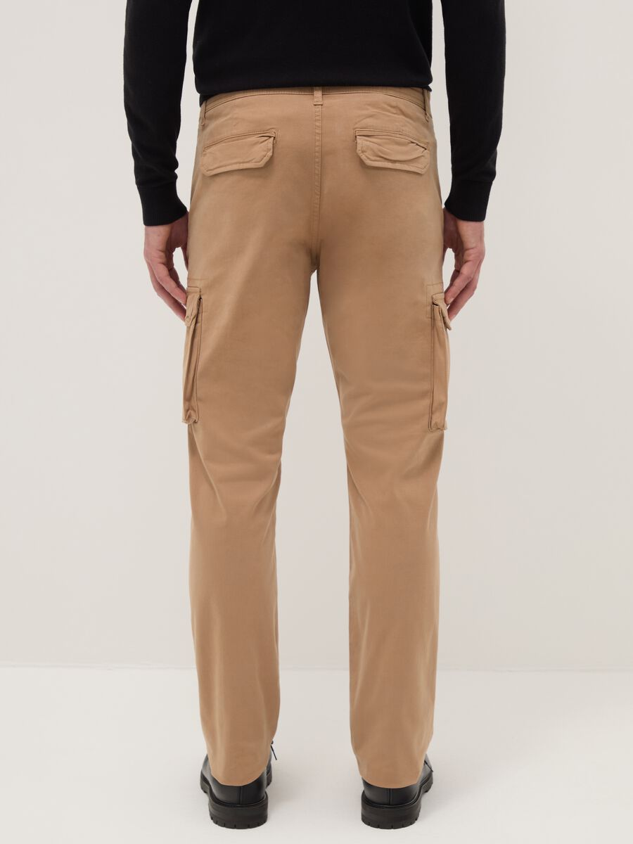 Beige stretch cotton slim fit cargo trousers_2