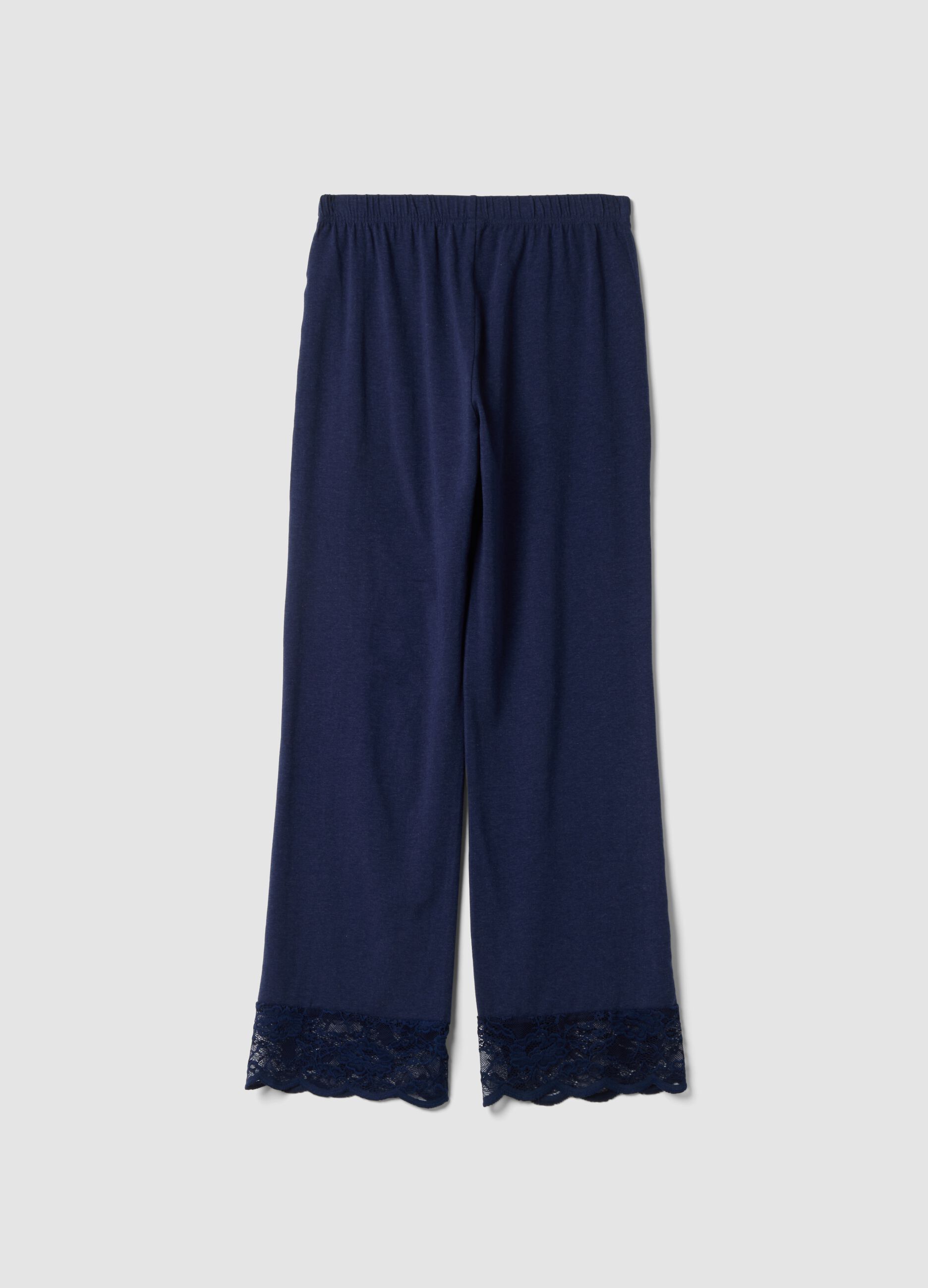 Blue pyjama trousers in cotton, lyocell and stretch wool