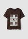 Brown pure cotton T-shirt with floral print, regular fit_0