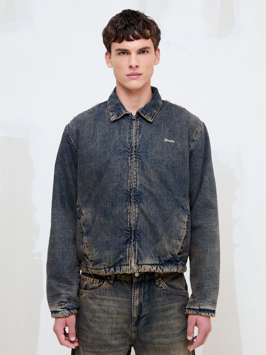 Gepolsterte Denim-Jacke in Vintage-Dunkelblau_3