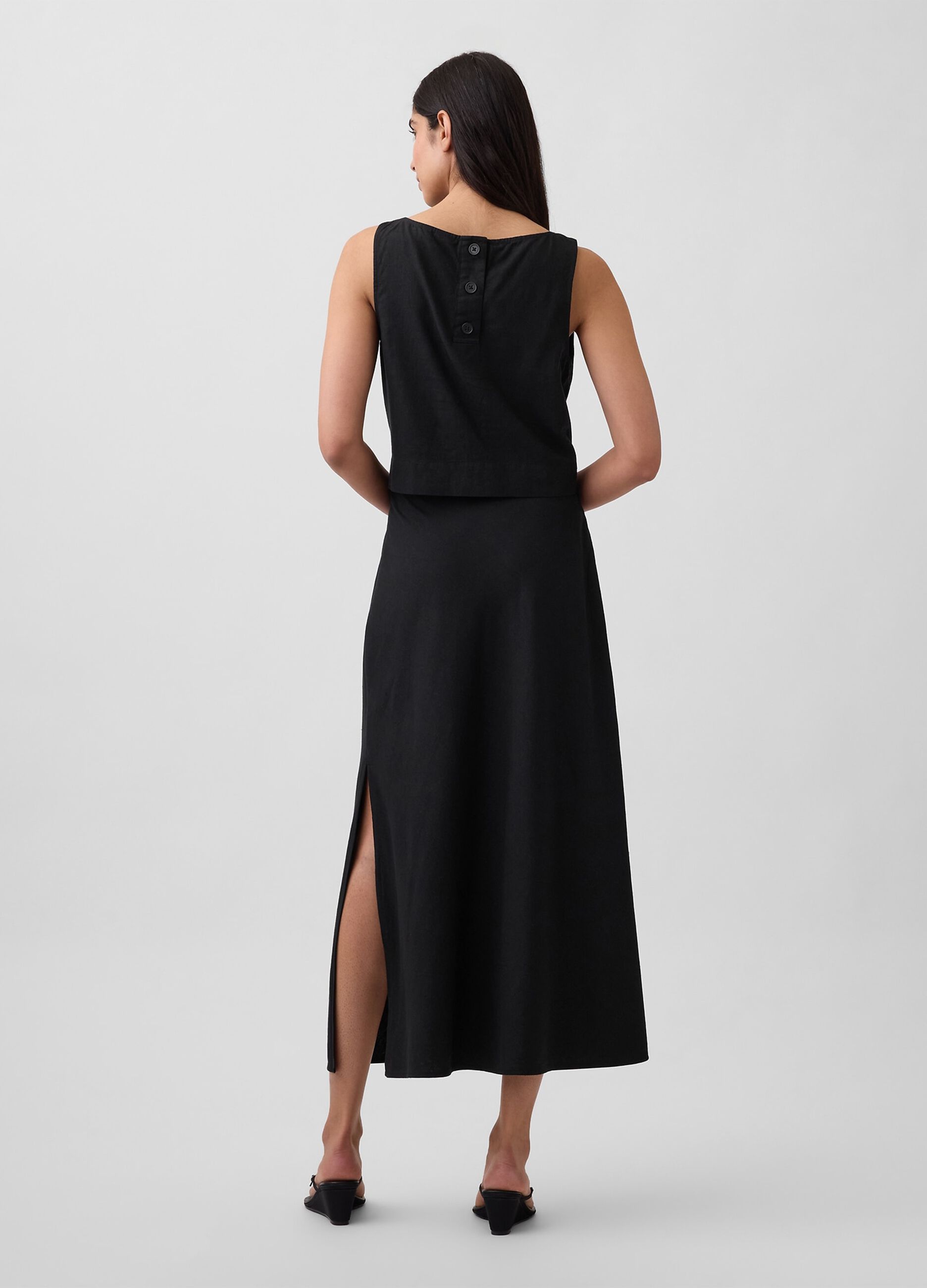 Long linen-blend skirt