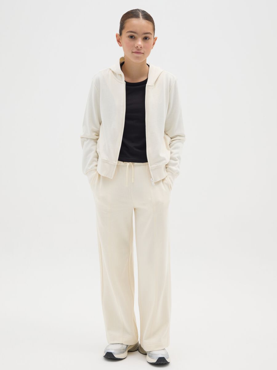 Girls' beige pure cotton regular fit trousers_0