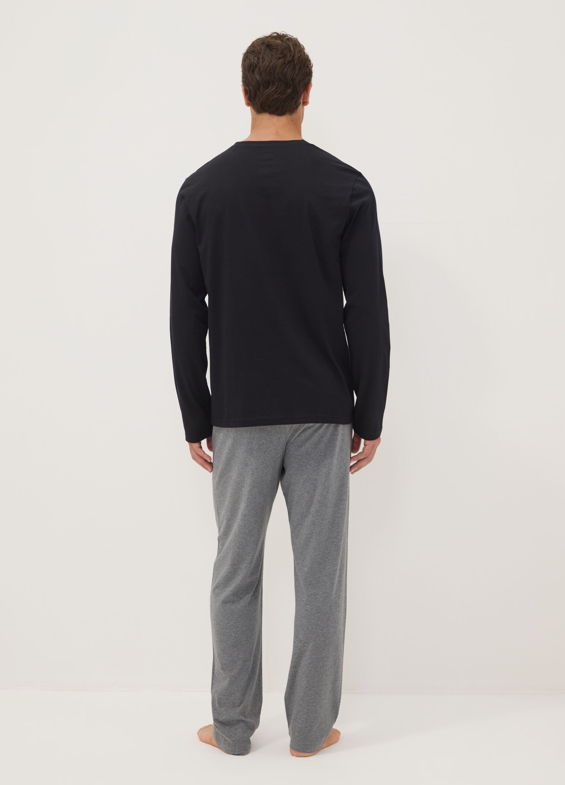 Black and grey pure organic cotton V-neck regular-fit pyjamas