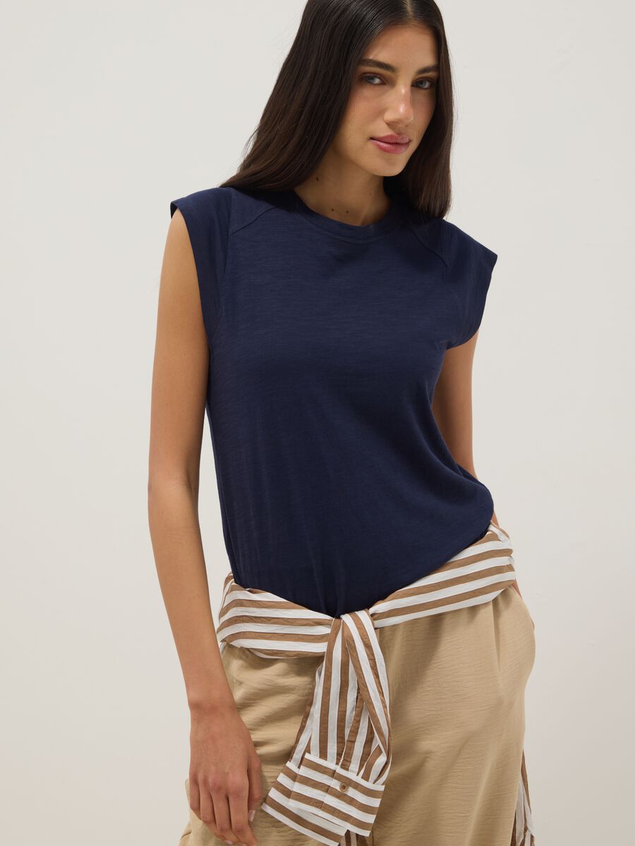 Regular fit blue short sleeve pure cotton T-shirt_3