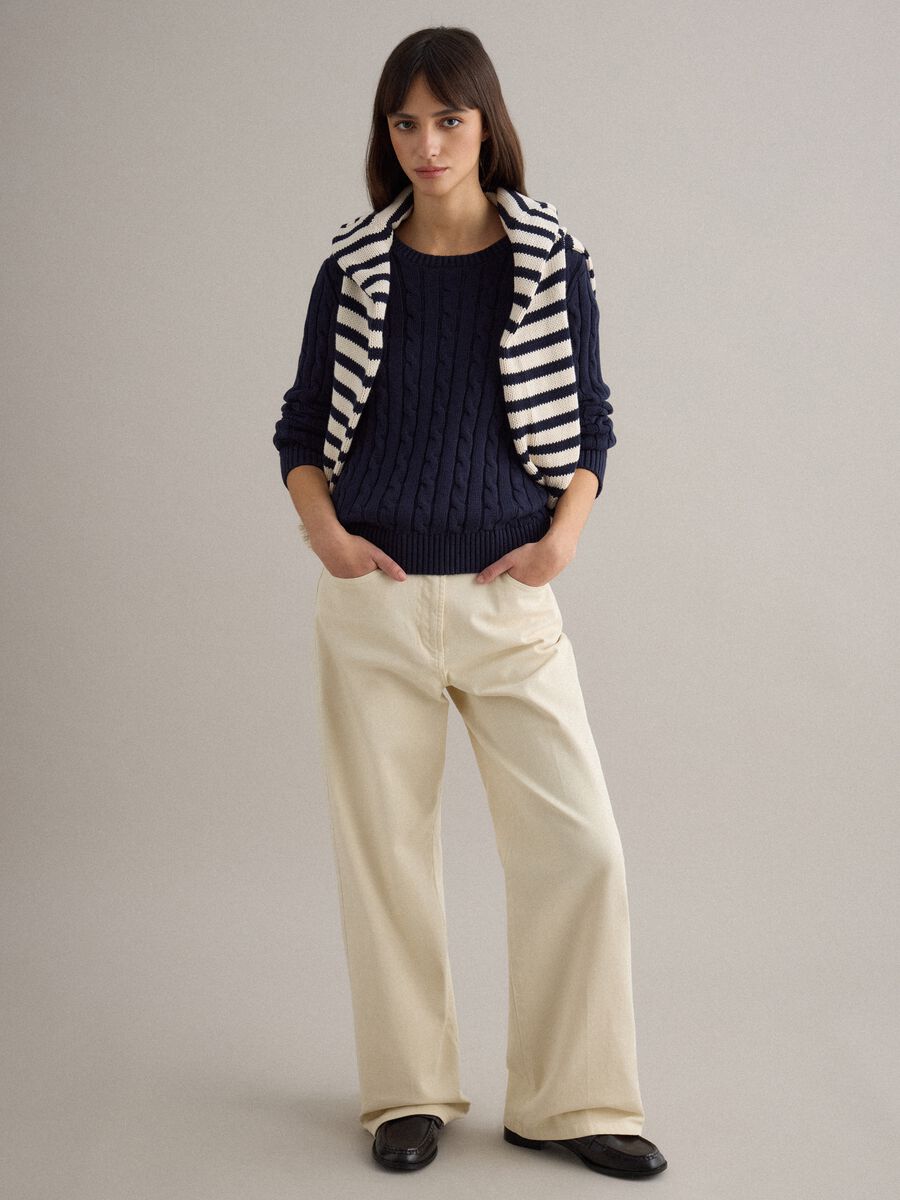 Blue sweater in pure cotton with regular fit and cable knit_2