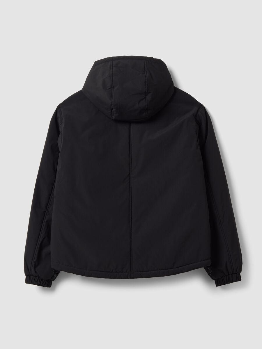 Black padded hooded jacket with zip, oversized fit_6
