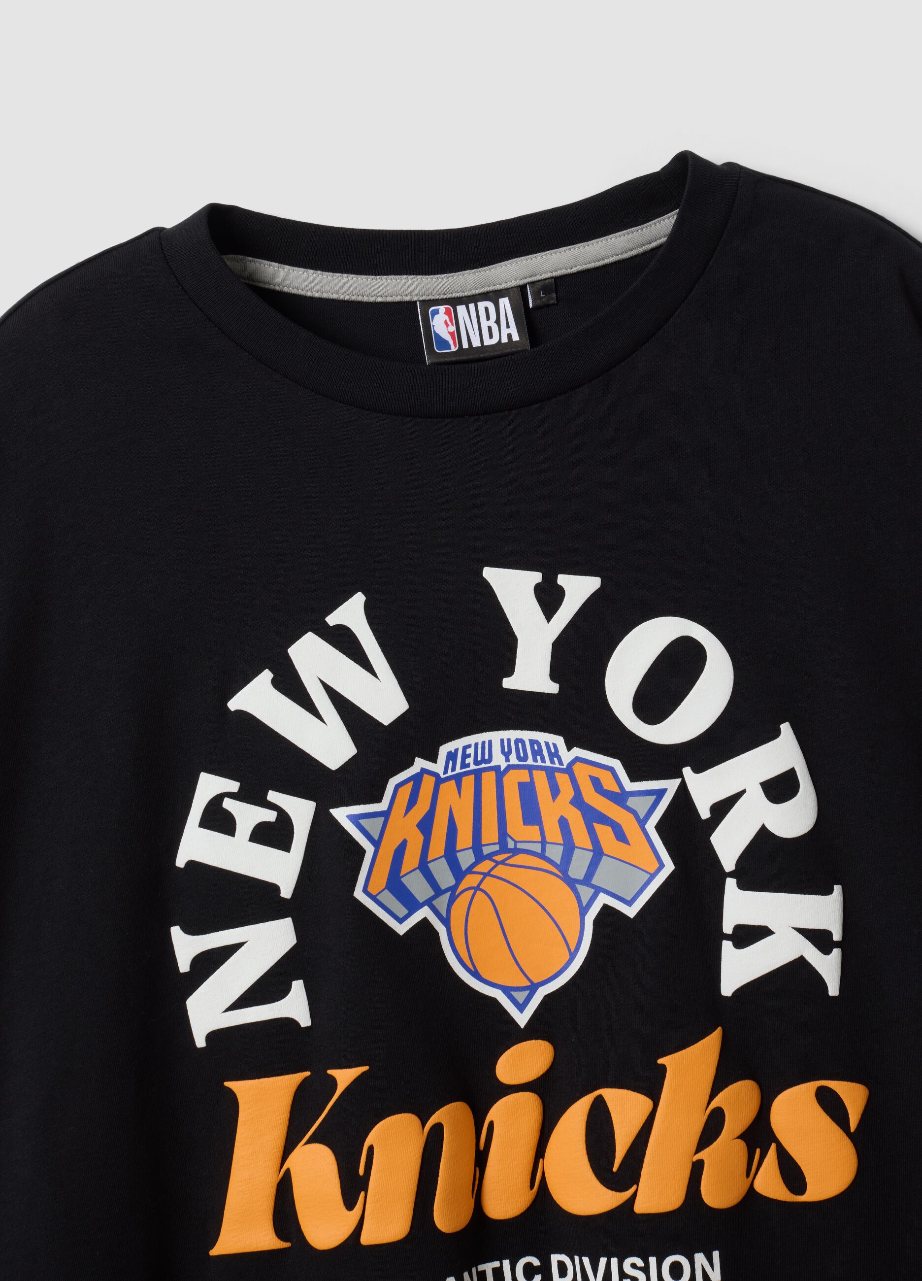 T-shirt noir en pur coton avec imprim&eacute; New York Knicks