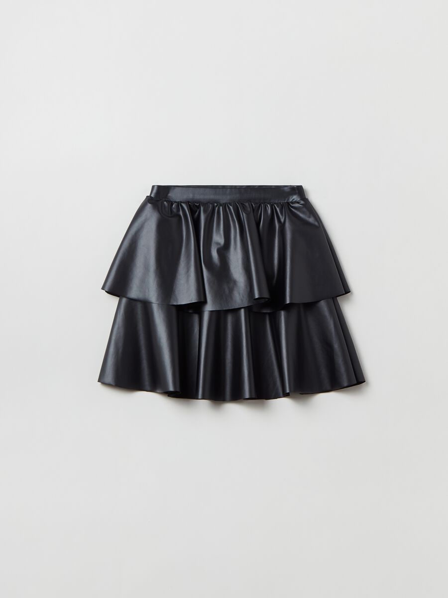 Shiny-effect tiered skirt_0