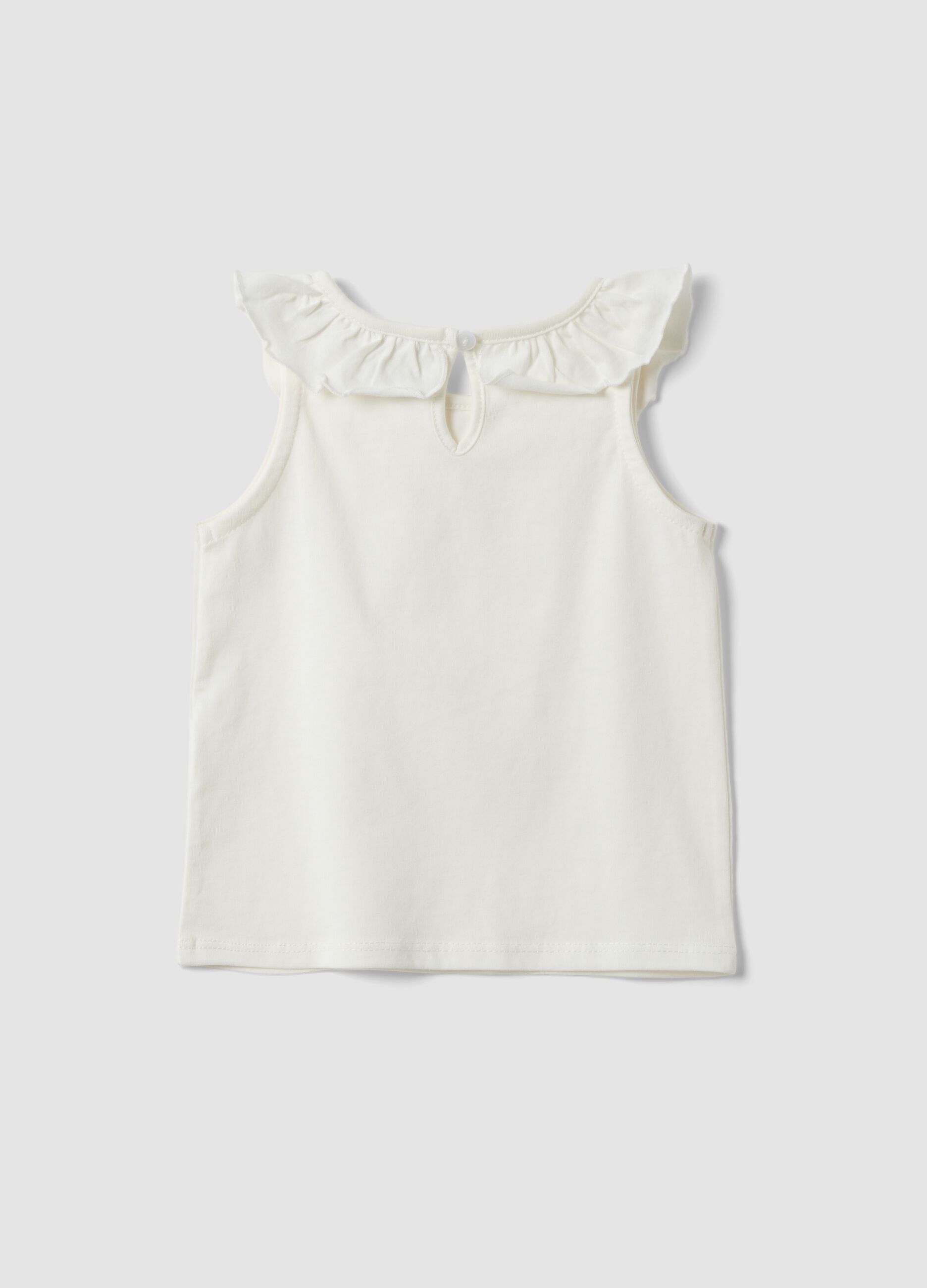 White organic cotton tank top with ruffle trim