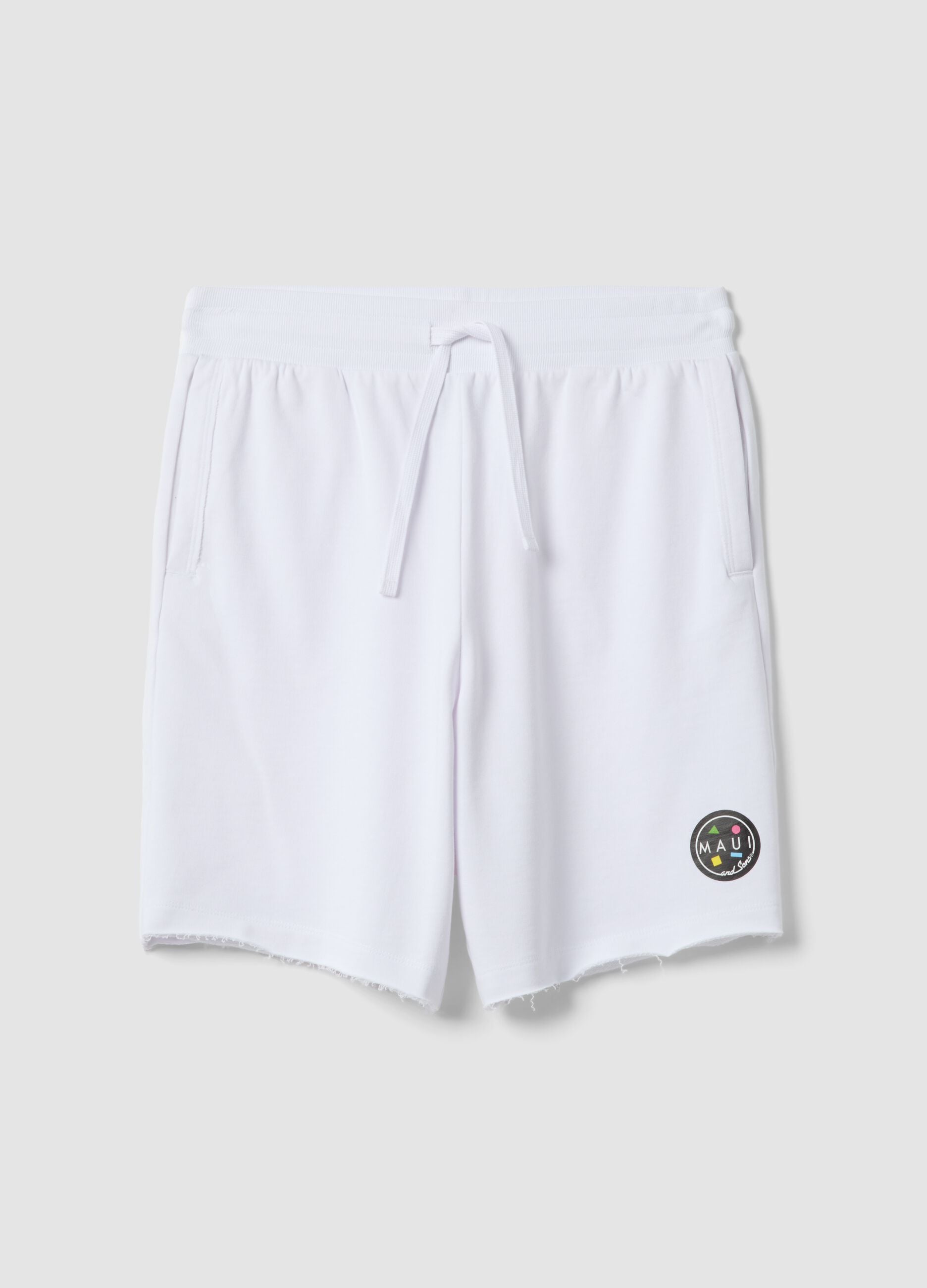 White pure cotton bermuda shorts with elasticated waist