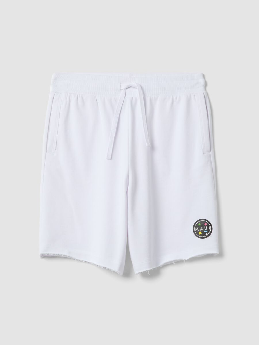 White pure cotton bermuda shorts with elasticated waist_4