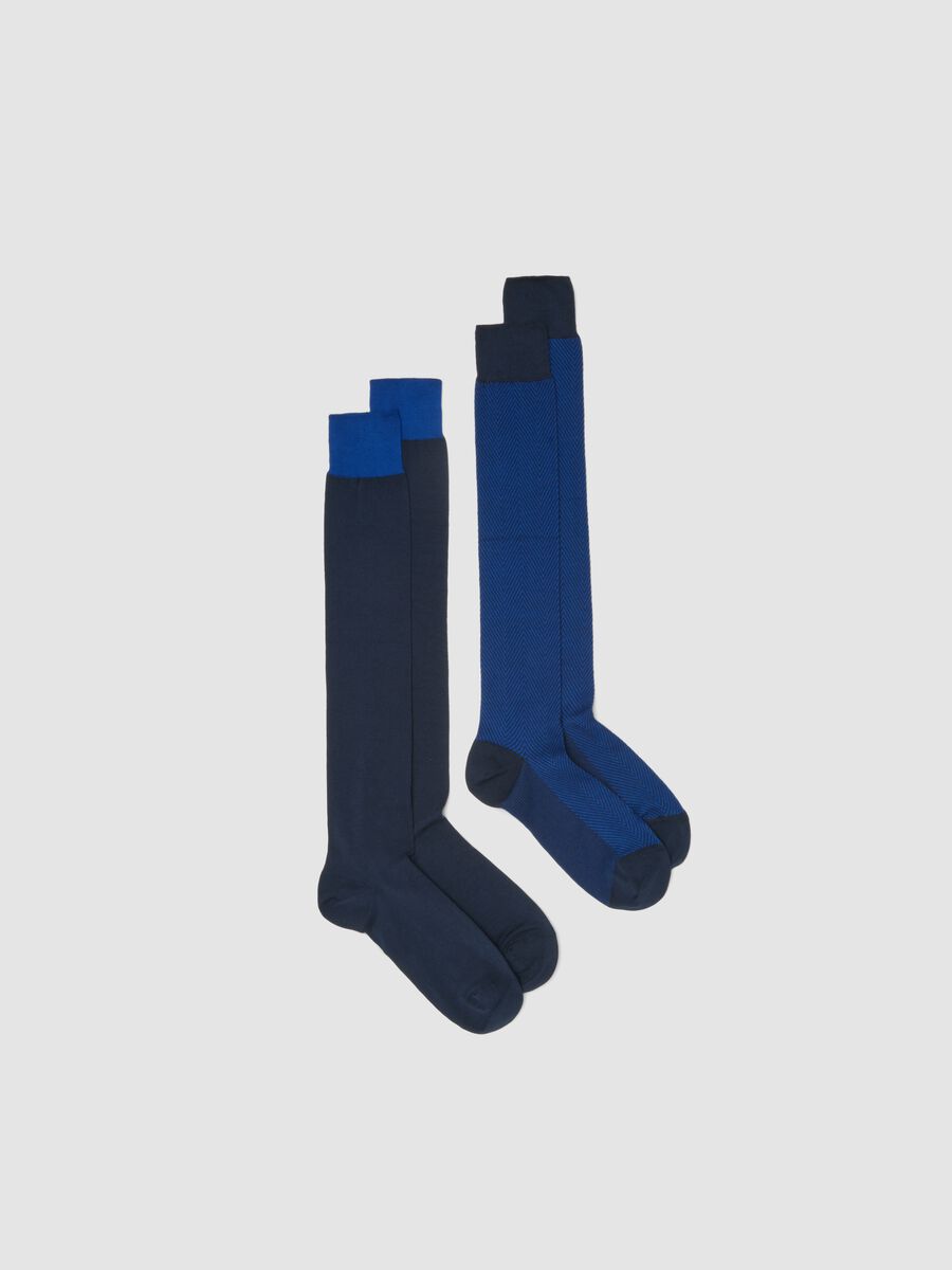 Twin pack long socks in stretchy cotton blend blue_0