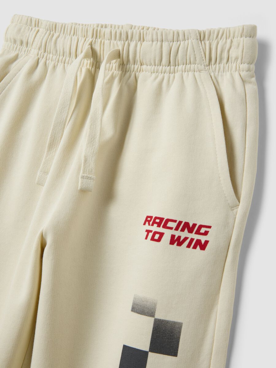 Pantalon jogger blanc en pur coton &agrave; imprim&eacute; carreaux, coupe confort_3