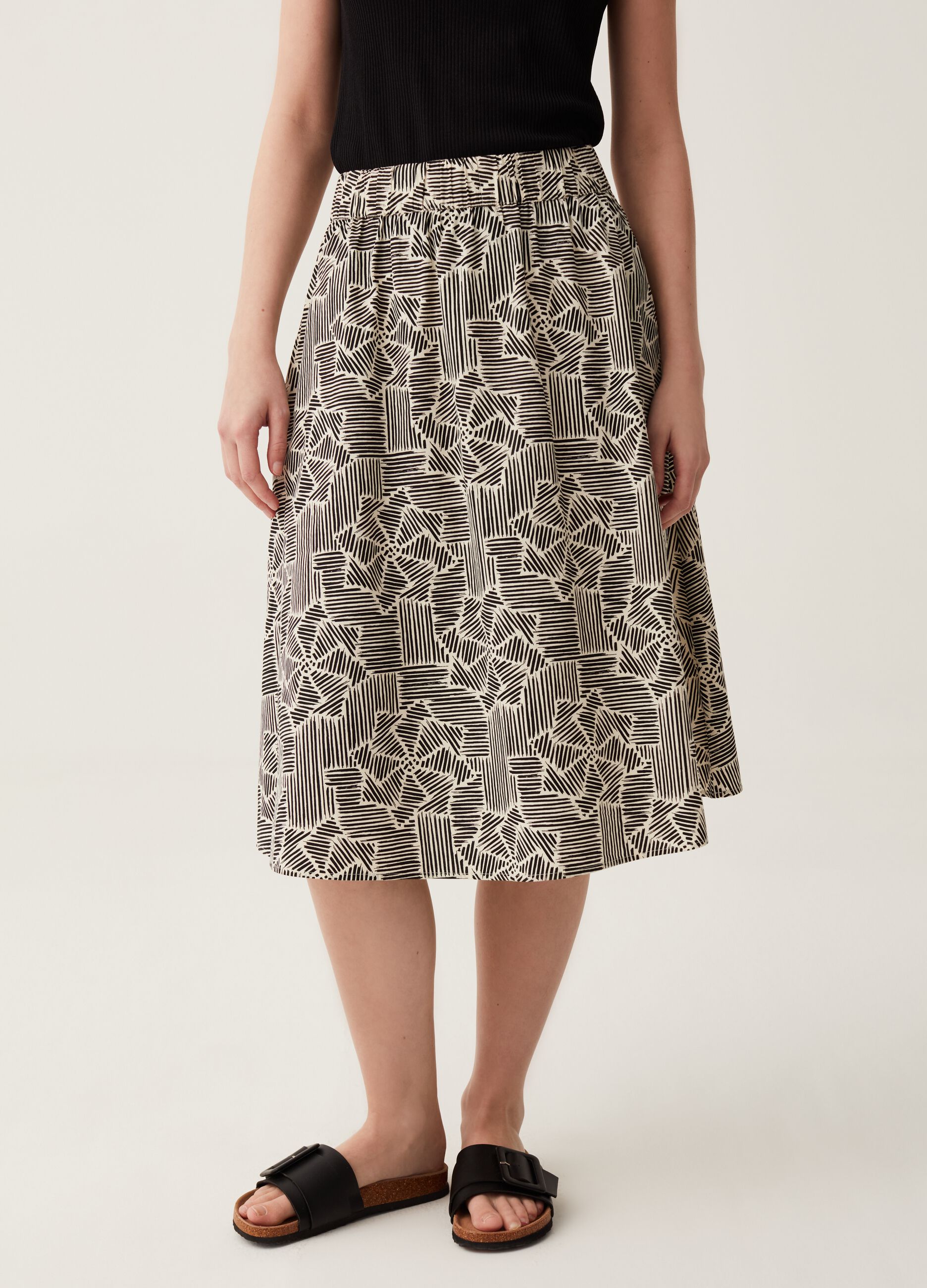Woman's White/Black Cotton midi skirt with print | OVS