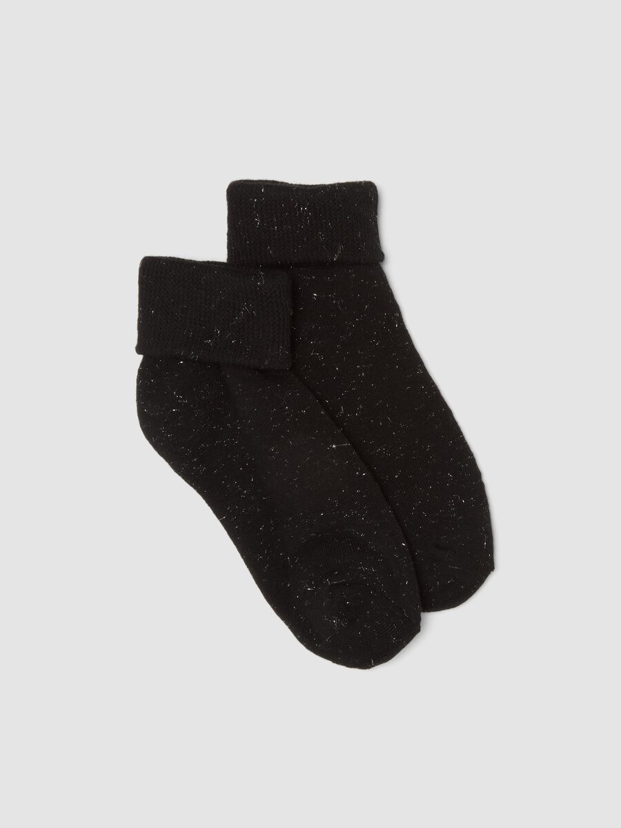 Calzini neri in cotone organico elasticizzato con risvolto_0
