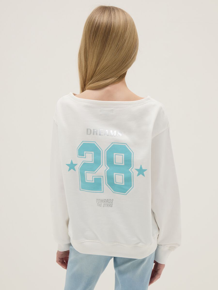 White pure cotton oversized fit girls' sweatshirt with boat neckline_1