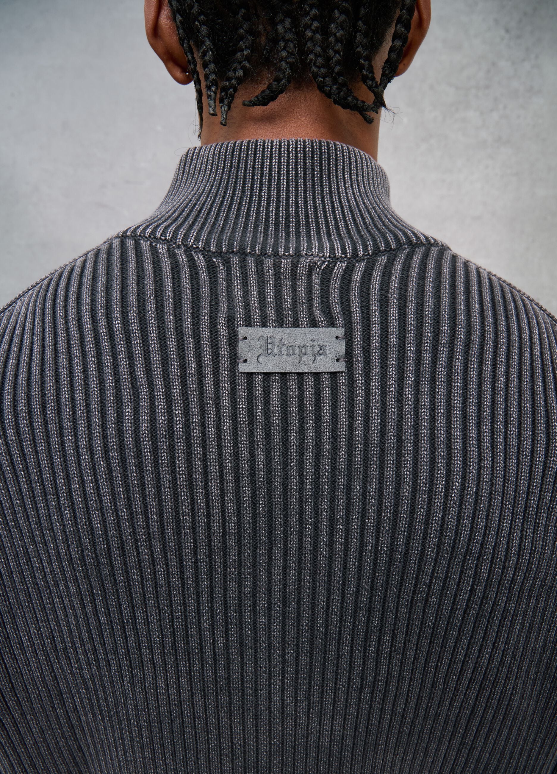 Half-Zip Ribbed Knit Vintage Grey